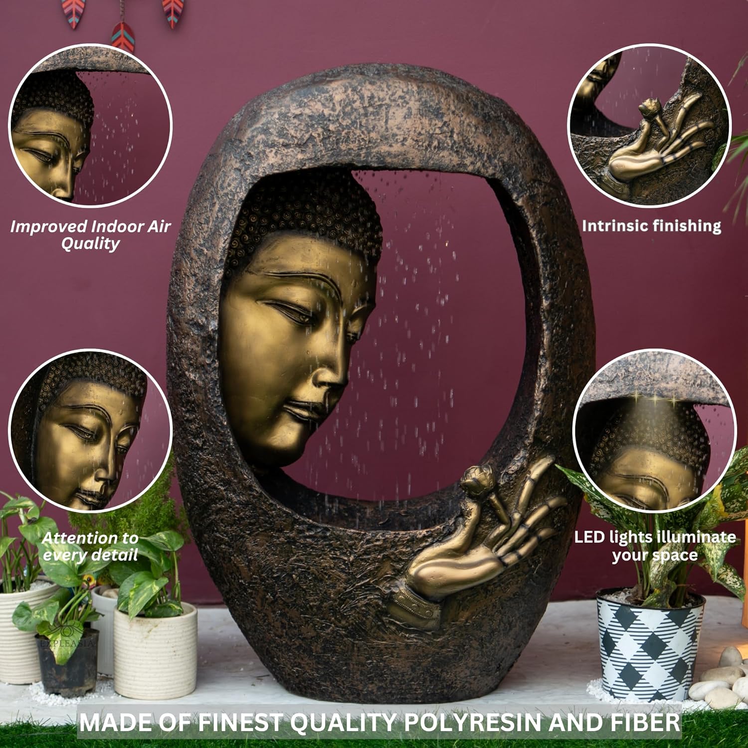 Buddha face Shower Water Fountain for Home, for Garden, Office, Commercial Spaces Indoor Fountain Big Size, Water Fountain for Home vastu, Buddha Fountain 3 feet