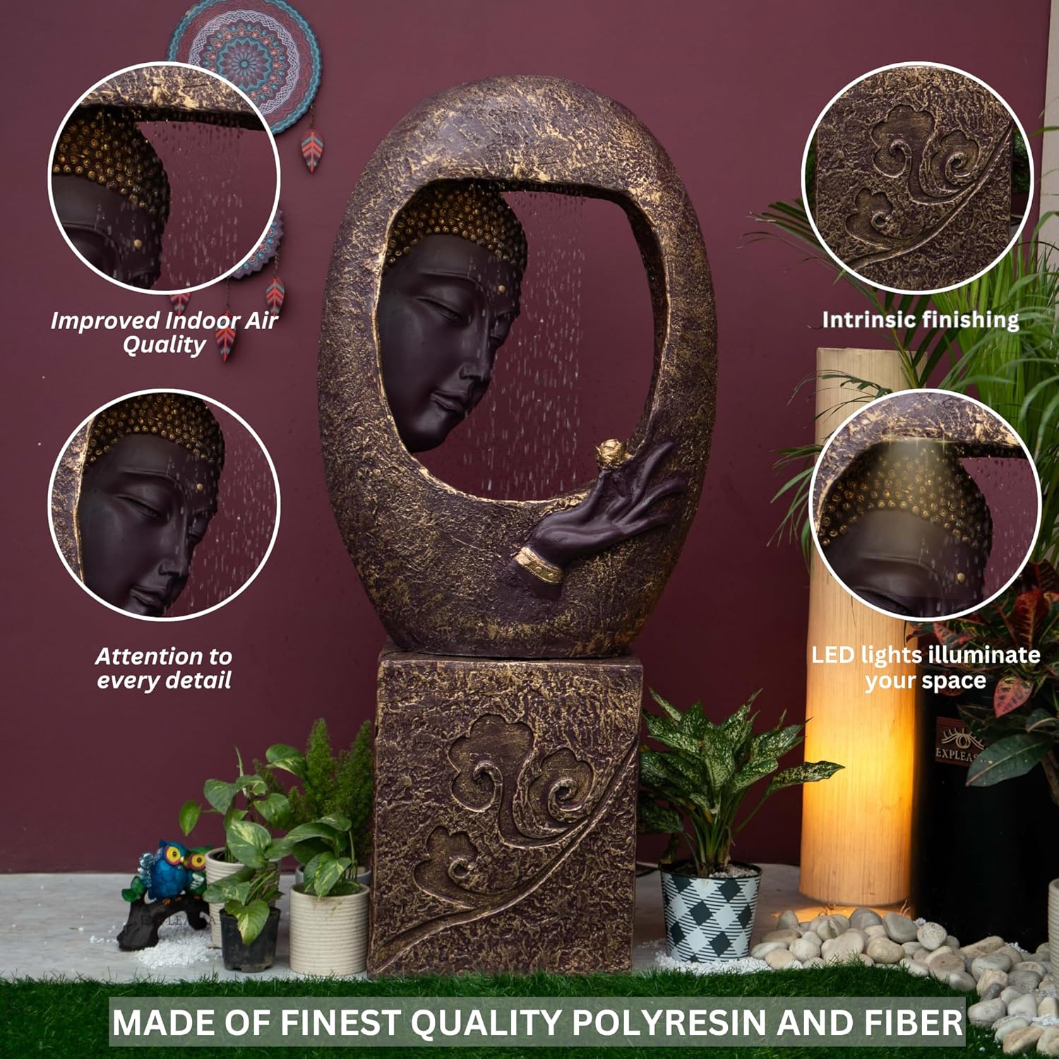 Buddha Face Shower with Stand Water Fountain for Home, Indoor Water Fountain Big Size, Water Fountain, Water Fountain for Garden, Water Fountain for Home vastu