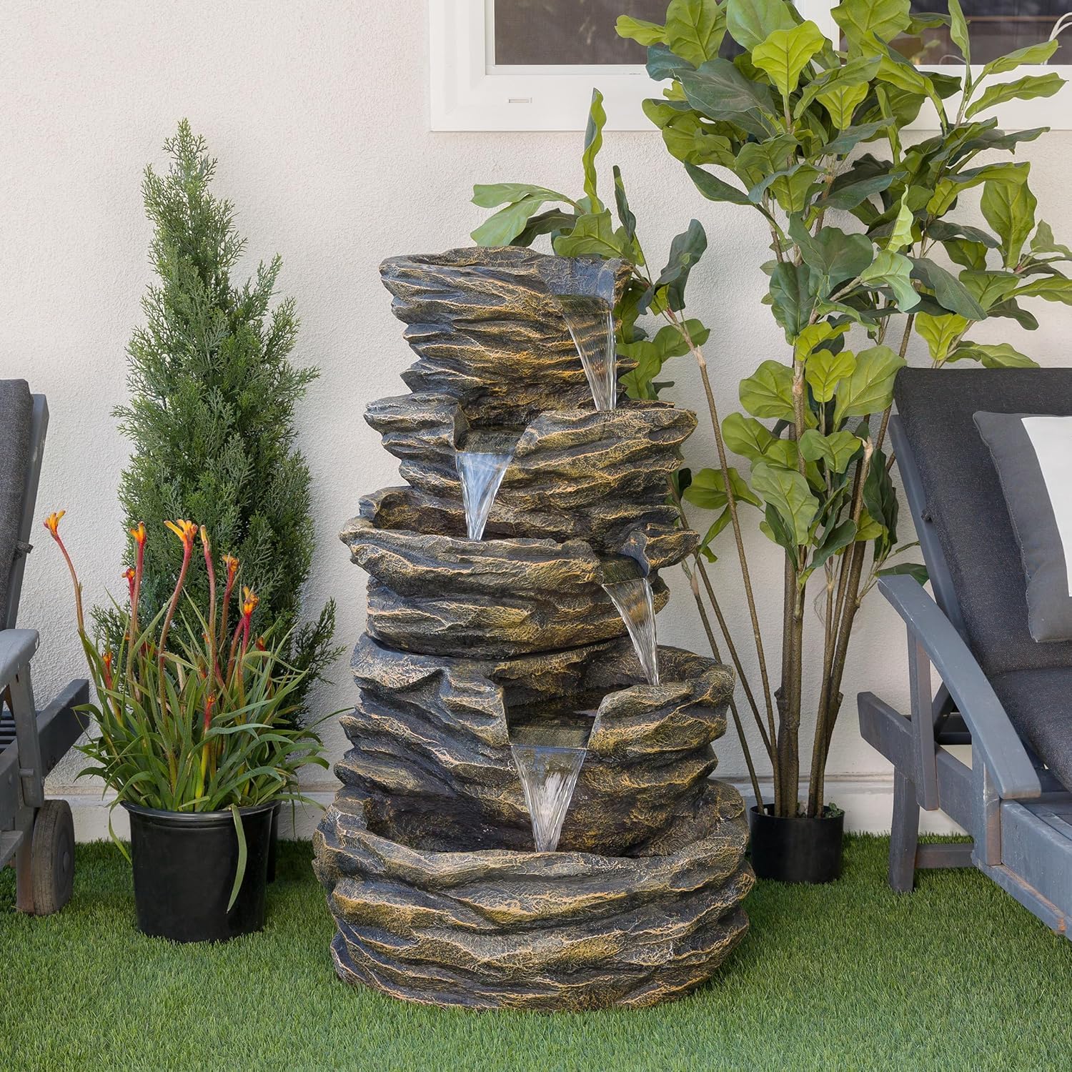 5 Tier Rock Fountain for Garden, Water Fountain for Home vastu, Fountain for Home décor Waterfall, Water Fountain for Home Big Size