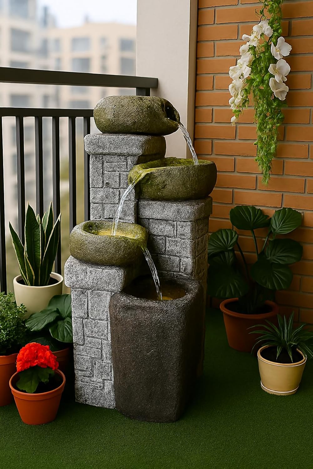 4 Tiered Stone Bowl Water Fountain, Water Fountain for Garden, Water Fountain for Home vastu, Waterfall Fountain Indoor Home décor, Buddha Fountain