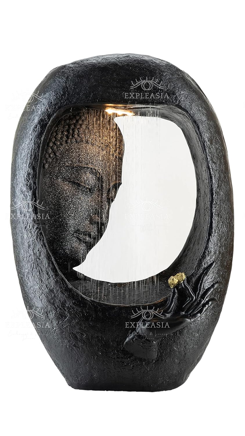 Buddha face Shower Water Fountain for Home, for Garden, Office, Commercial Spaces Indoor Fountain Big Size, Water Fountain for Home vastu, Buddha Fountain 3 feet (Black)