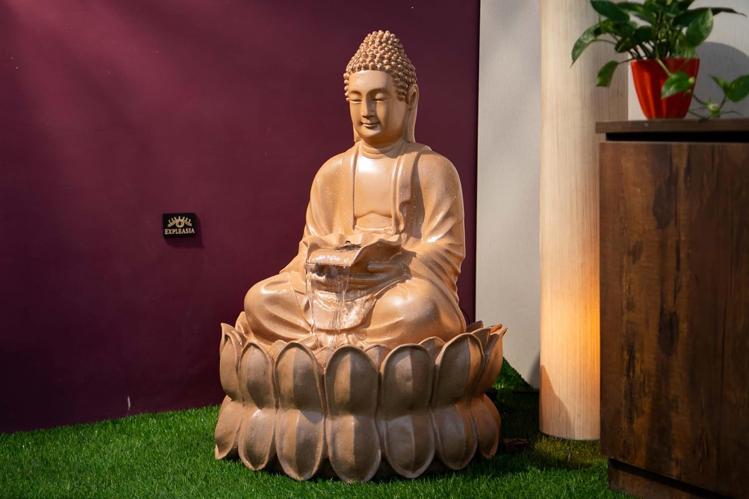 Double Lotus Buddha Water Fountain for Home, Office, Garden water fountain for home decor with warranty on electrical parts, Clear hariline, intricate finishing