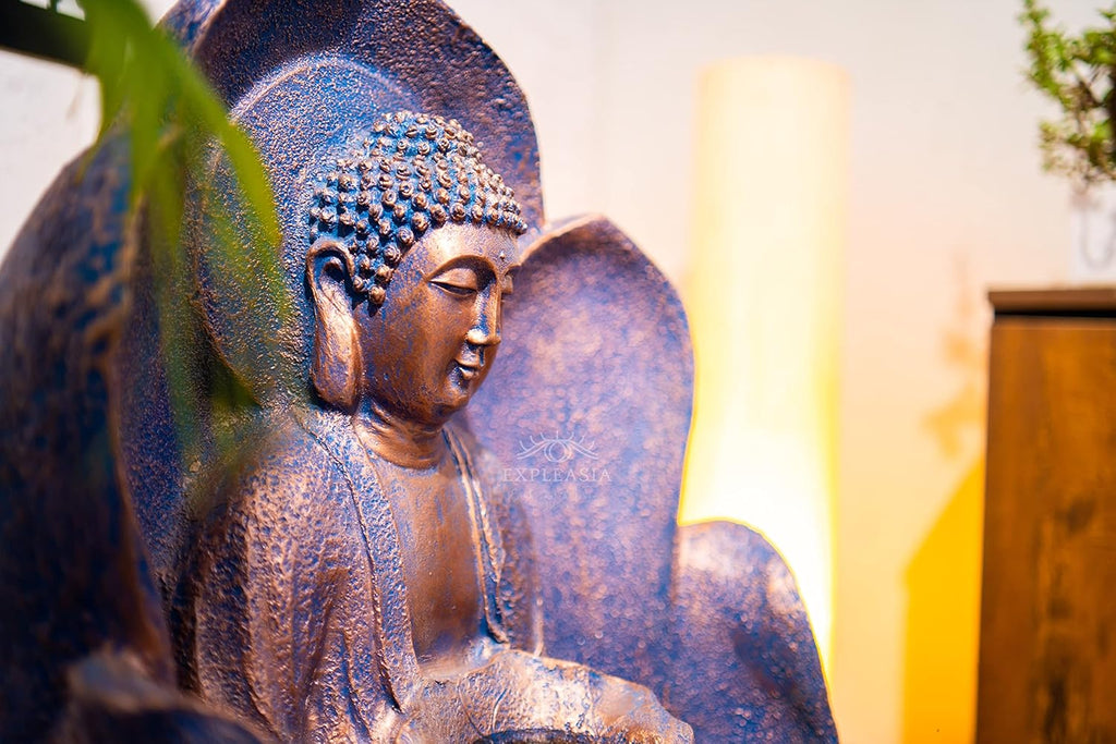 Embossed Leaf Buddha Water Fountain for Home, Office, Garden | Housewarming Gift| with Maintenance Kit| Home Decor Water Fountain, Buddha Water Fountain