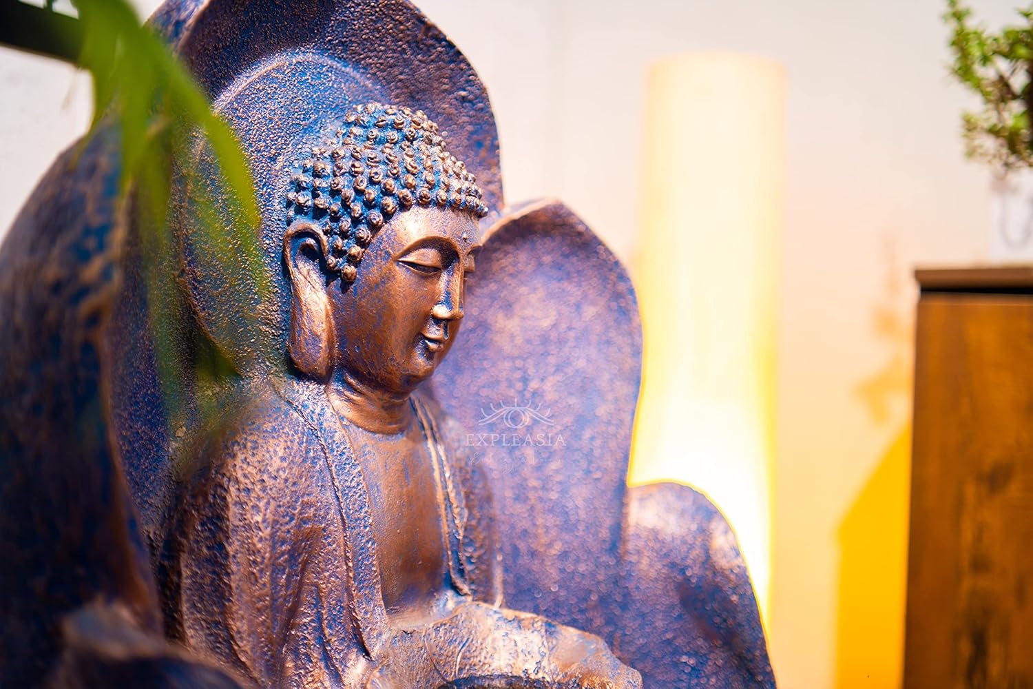 Embossed Leaf Buddha Water Fountain for Home, Office, Garden | Housewarming Gift| with Maintenance Kit| Home Decor Water Fountain, Buddha Water Fountain