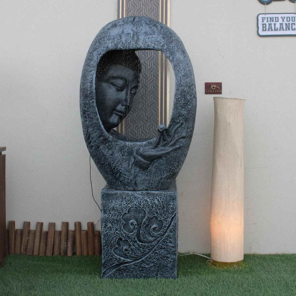 Buddha Face Shower Water Fountain with Stand – Dark Grey (4ft)