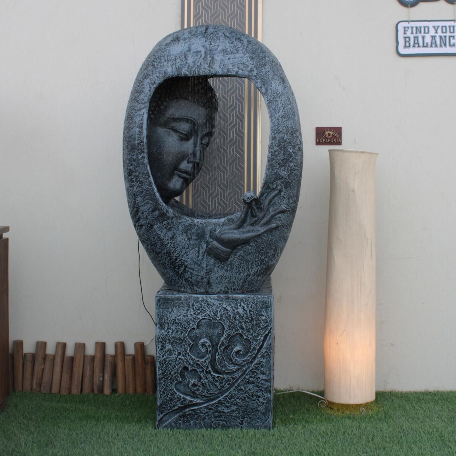 Buddha Face Shower with Stand Water Fountain for Home, Indoor Water Fountain Big Size, Water Fountain, Water Fountain for Garden, Water Fountain for Home vastu ( Dark Grey)