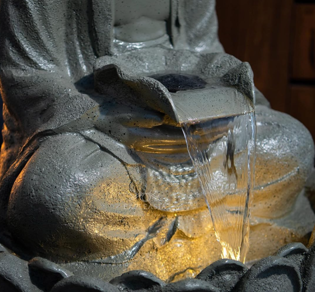4.5 ft Buddha Lotus Water Fountain with 1.5ft Stand – 4.5ft Floor Standing Fountain for Home, Living Room & Garden