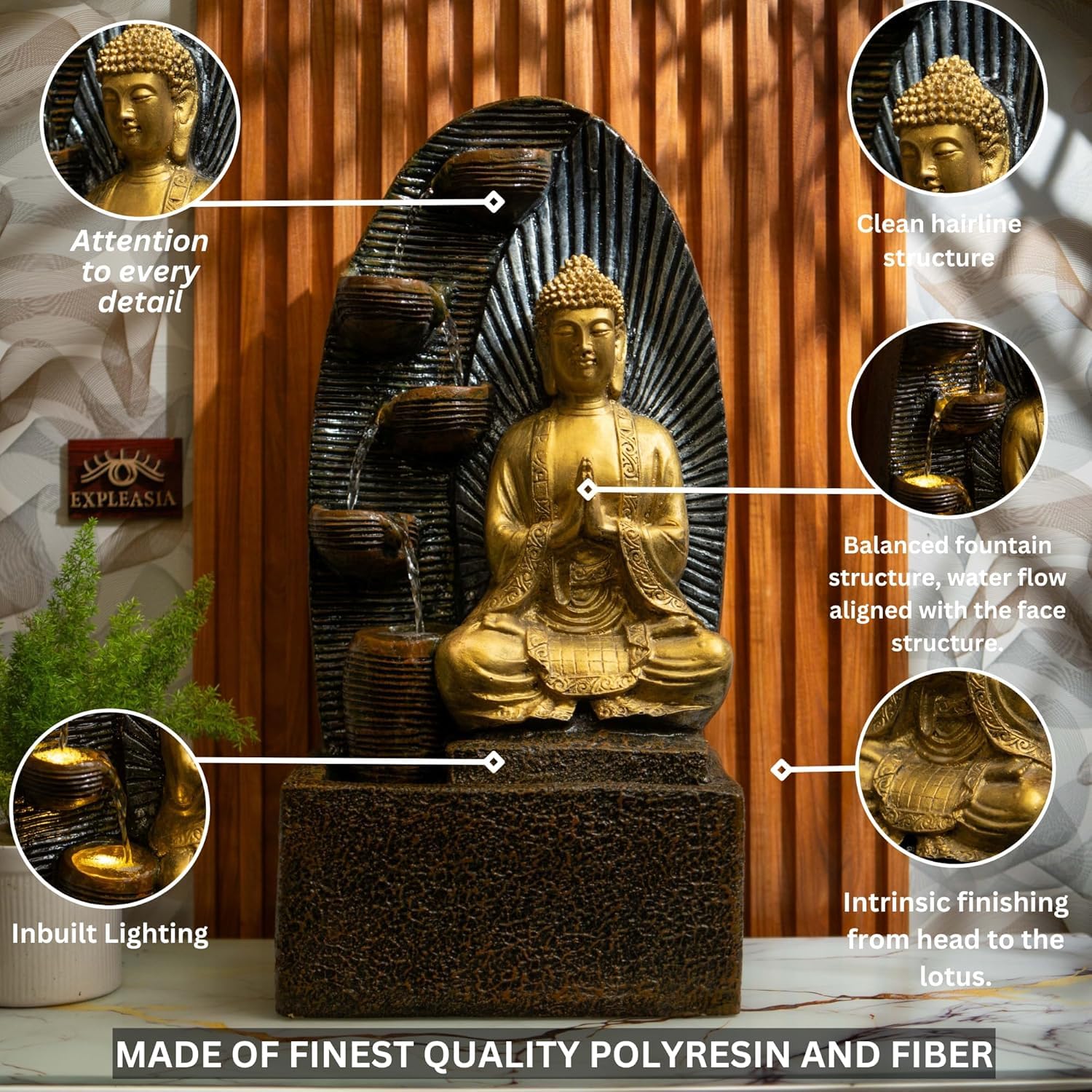 5 Tier Sitting Buddha Water Fountain, Indoor Fountain Big Size, Water Fountain for Home vastu, Waterfall Fountain Indoor Home décor, Buddha Idol