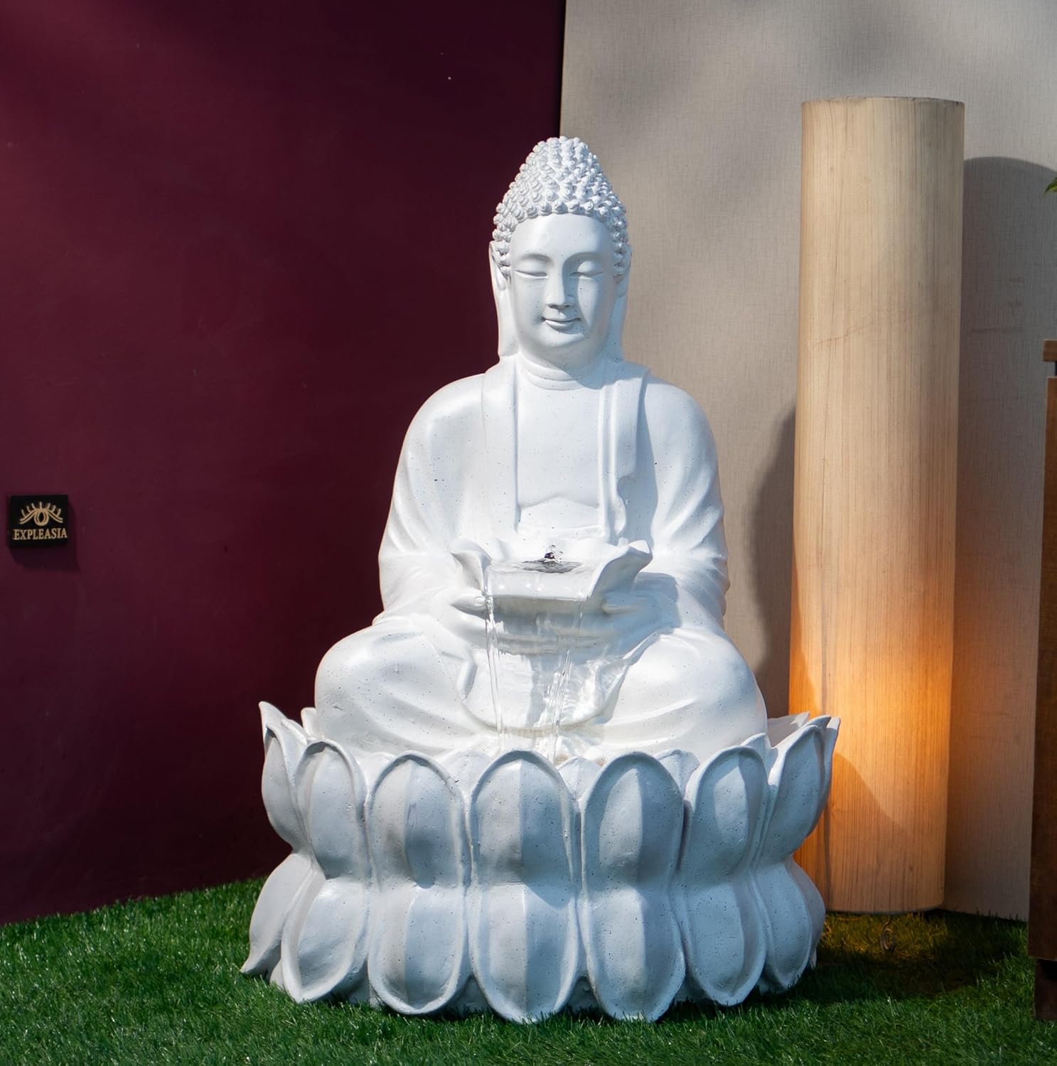 Double Lotus Buddha Water Fountain for Home, Office, Garden water fountain for home decor with warranty on electrical parts, Clear hariline, intricate finishing
