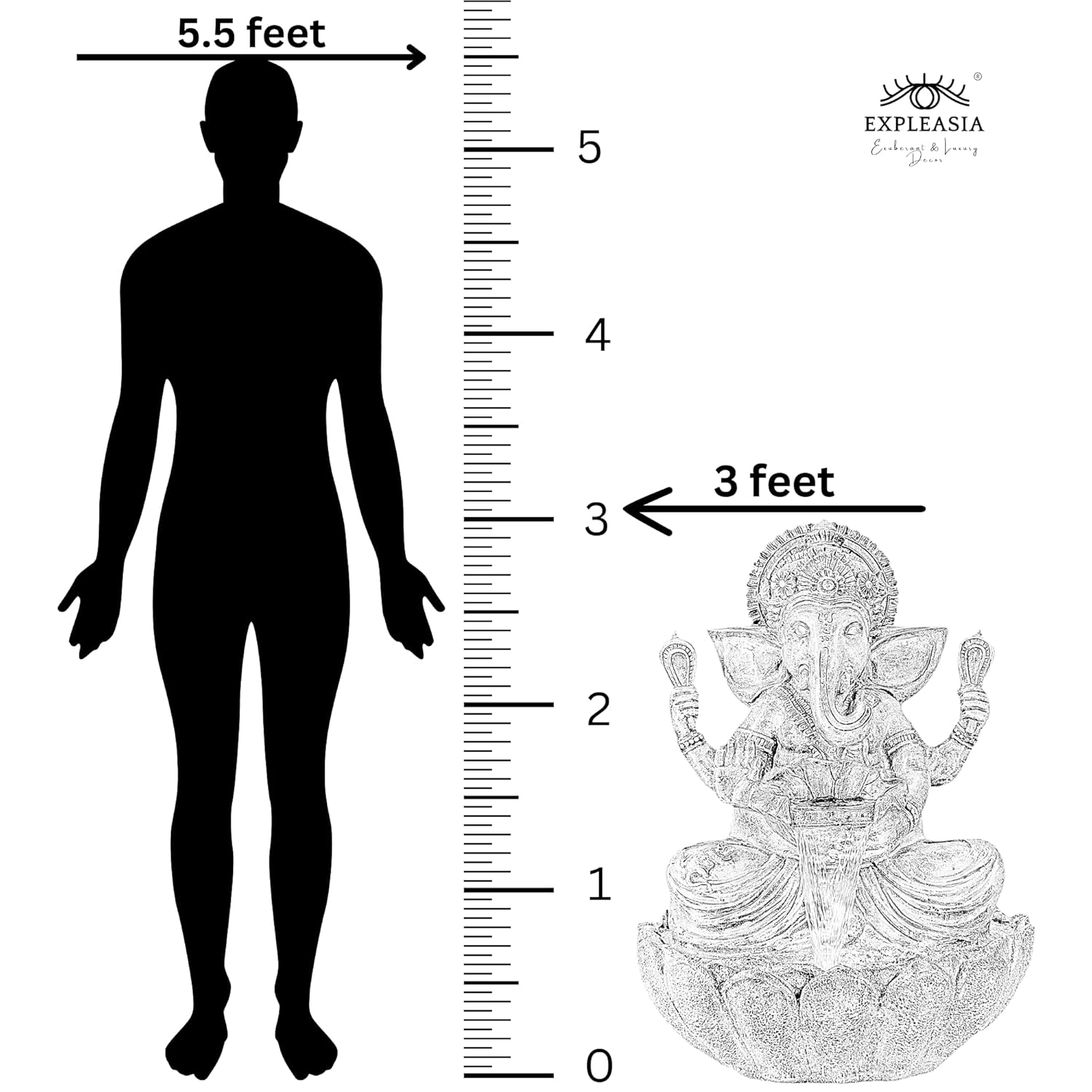 3 Feet Lotus Ganesha Water Fountain for Home, Living Room, Garden, Offices, Big Size Fountain