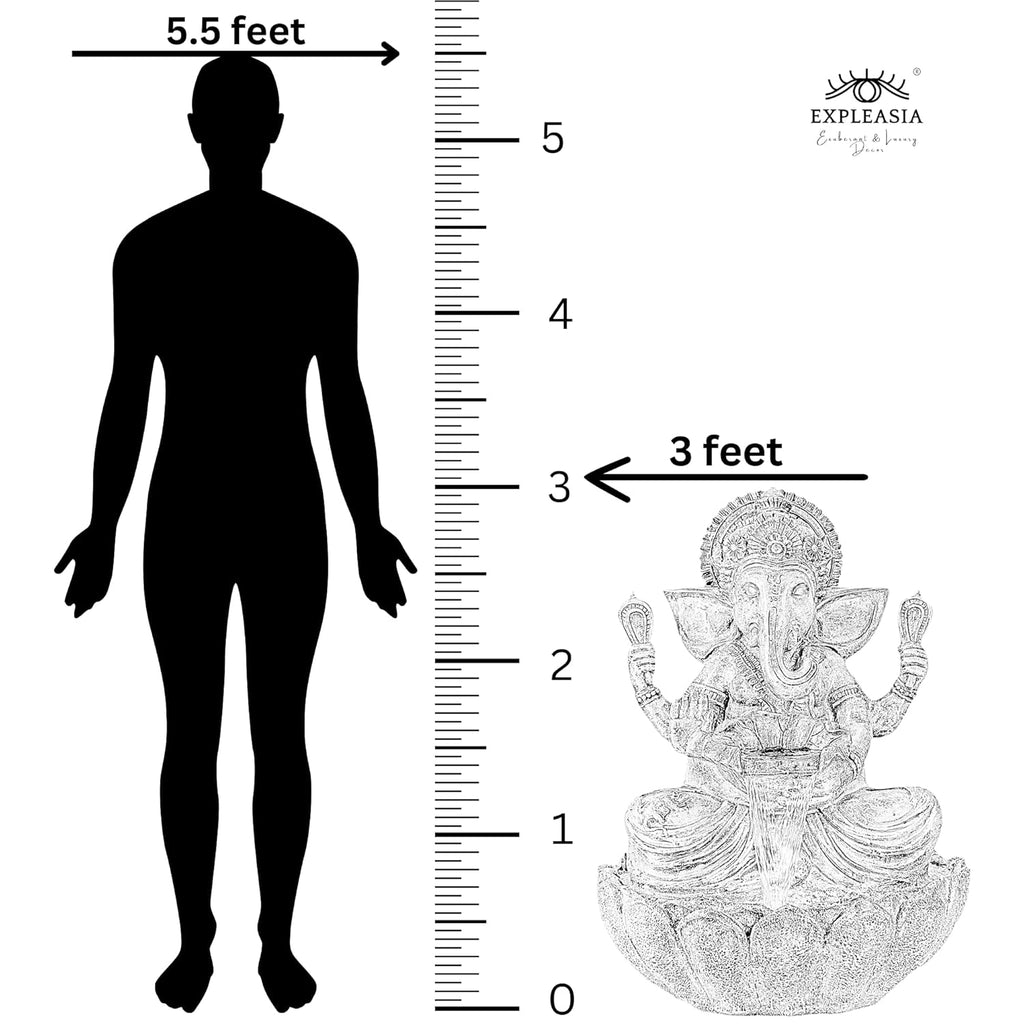 3 Feet Lotus Ganesha Water Fountain for Home, Living Room, Garden, Offices, Big Size Fountain
