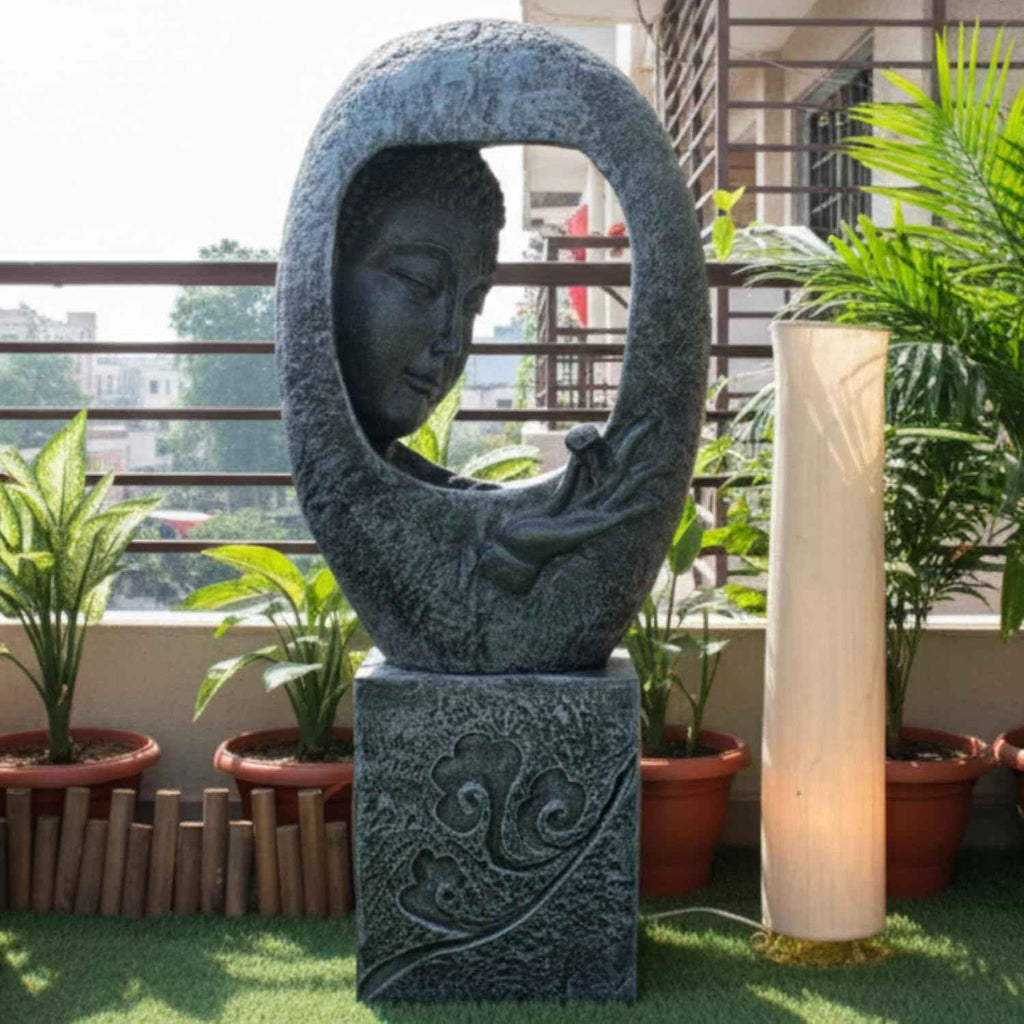 Buddha Face Shower Water Fountain with Stand – Dark Grey (4ft)