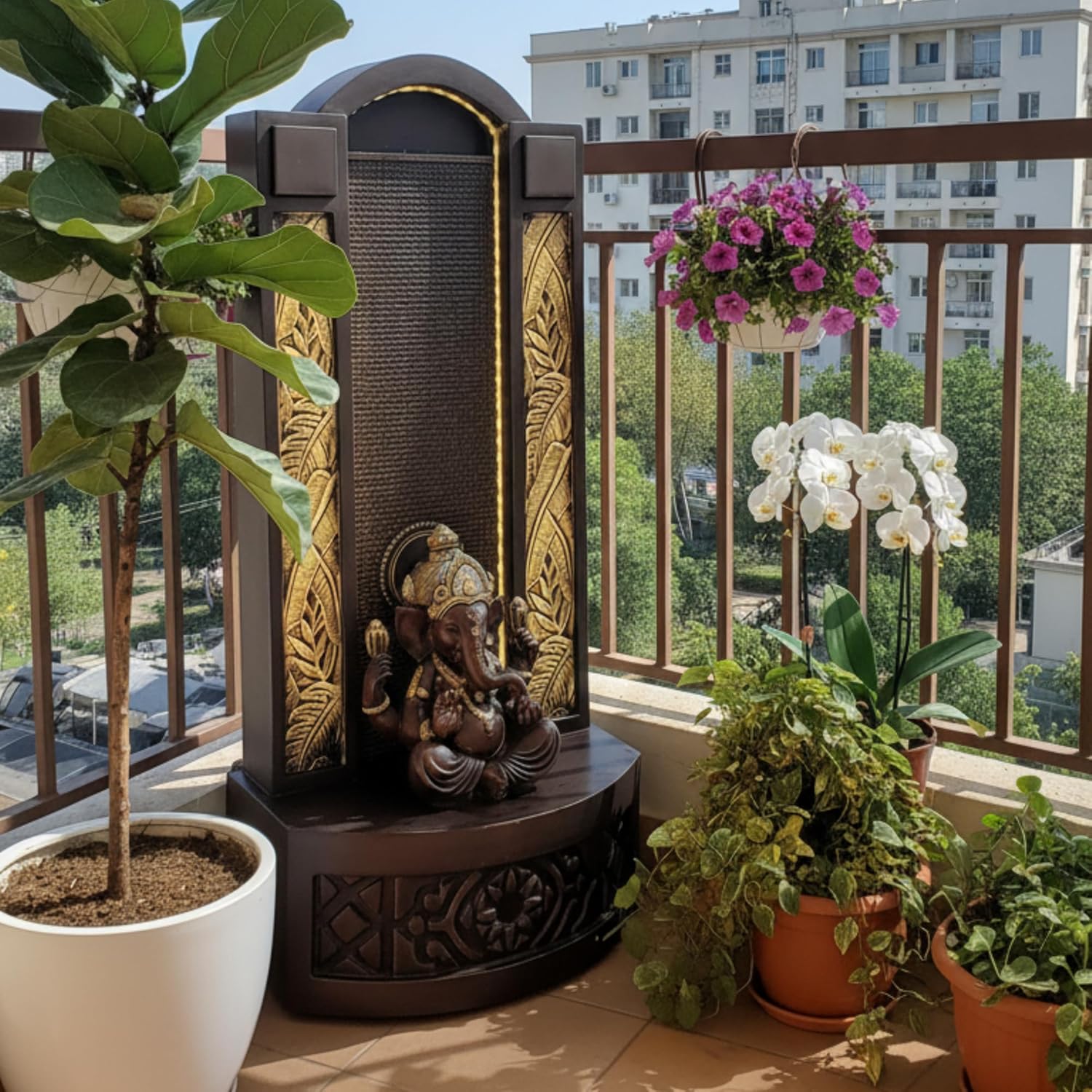 Slate Ganesh 4ft Water Fountain for Home, Indoor Big Size Fountain, Garden, vastu (Brown)