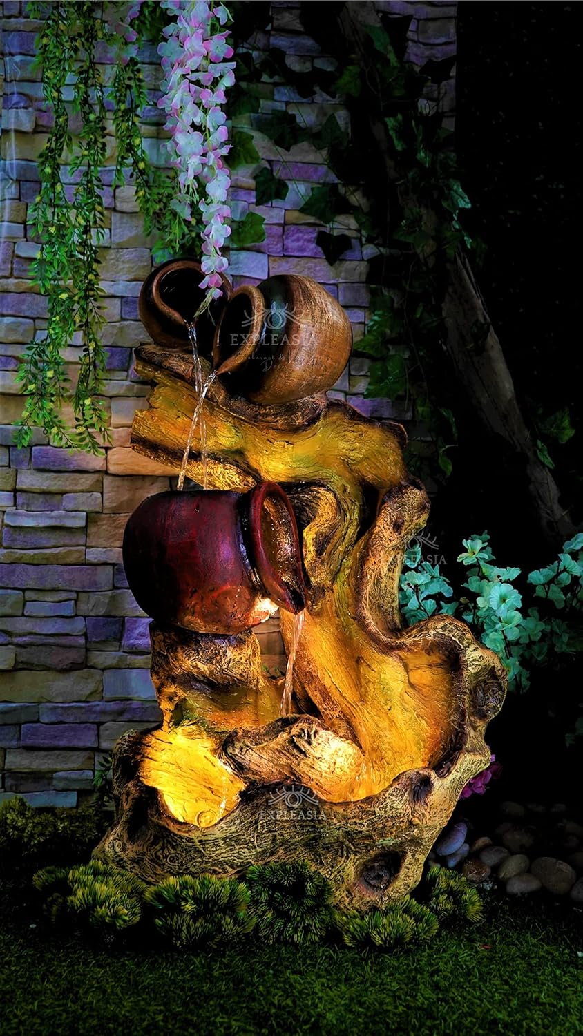 Natural Driftwood earthen Pot Water Fountain for Home, Water Fountain for Garden, Water Fountain for Home vastu, Fountain for Home décor Waterfall