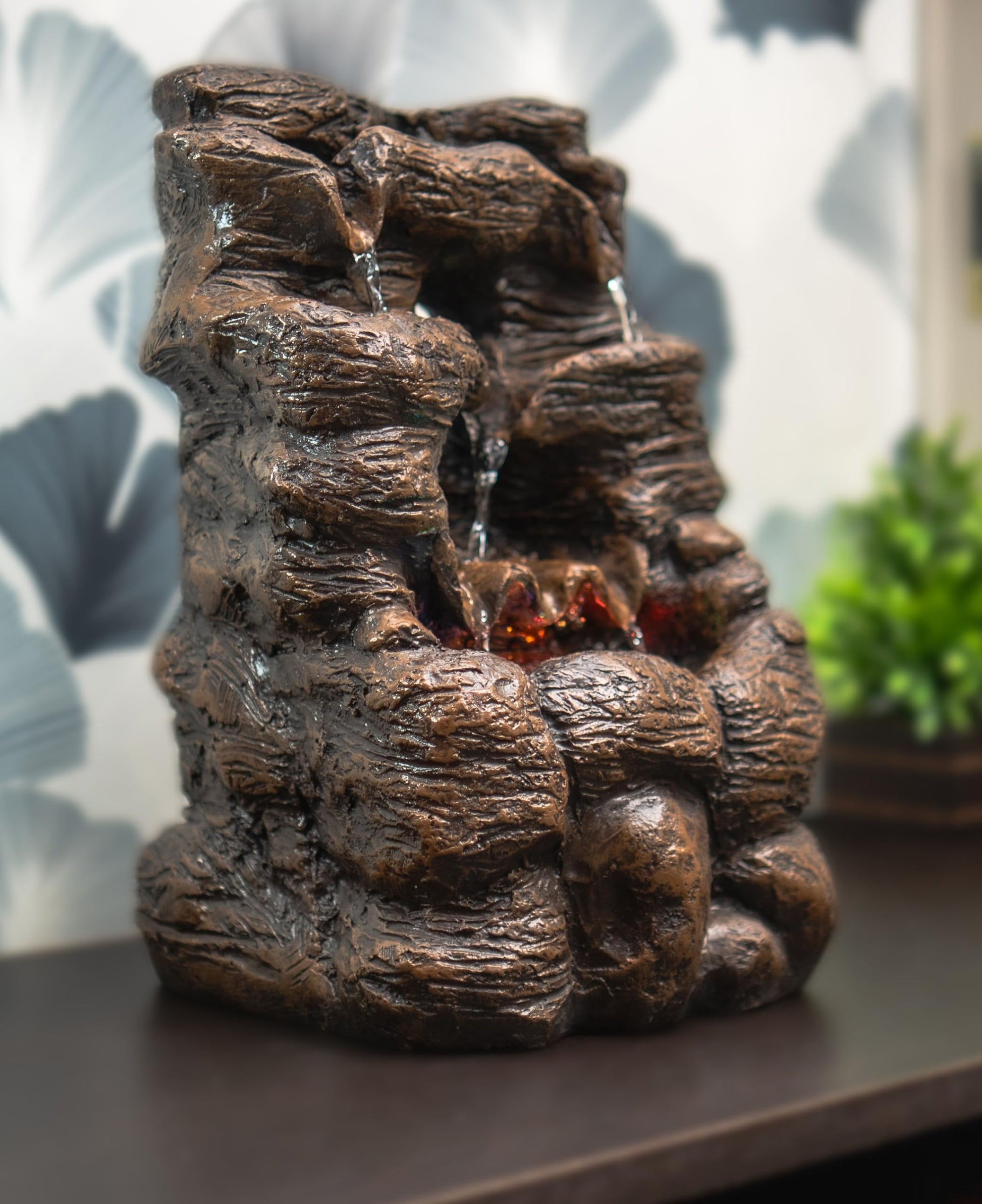 Tree Log Raindrop Water Fountain for meditaion and Home Decoration with Led Lights, Wooden Finish Tabletop Water Fountain