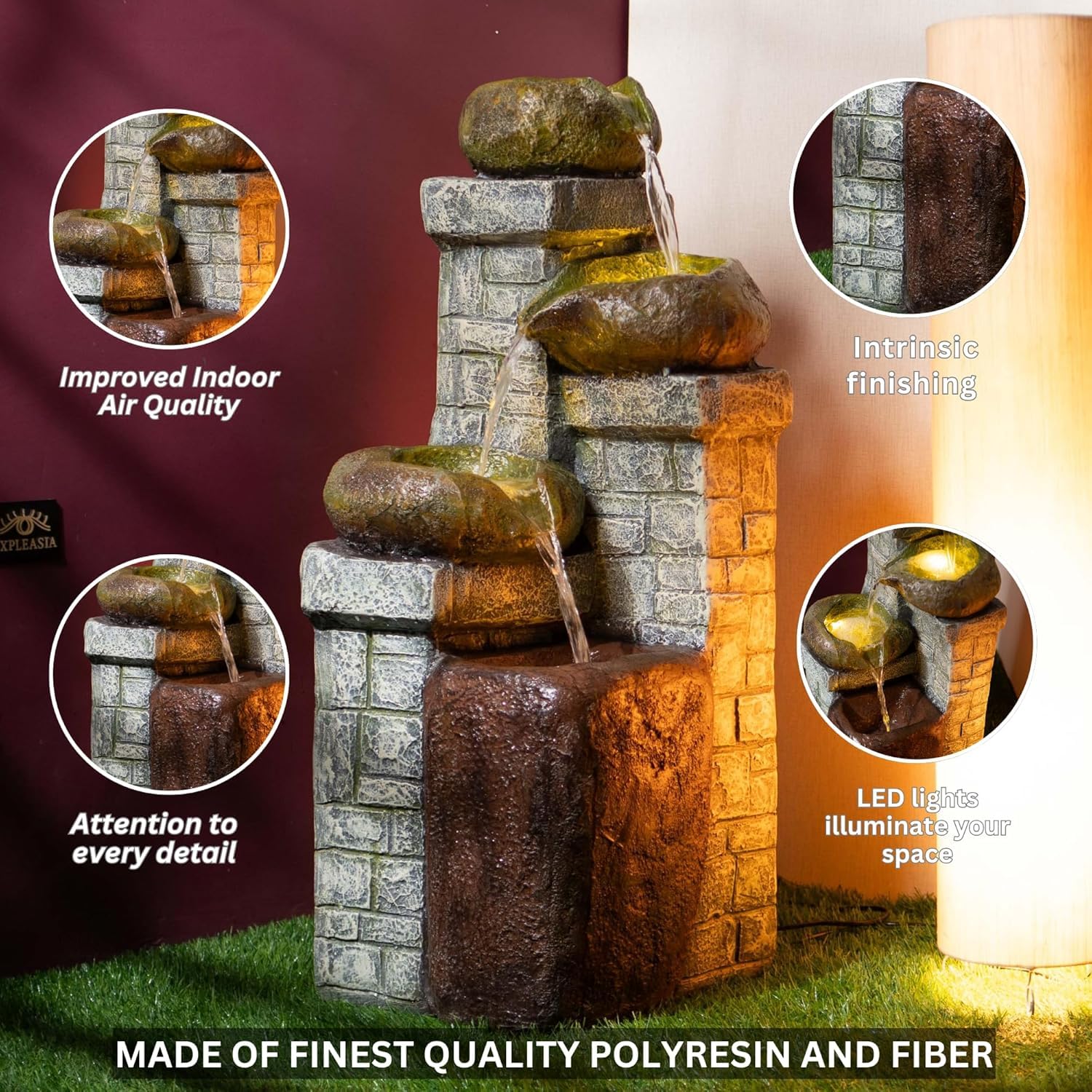 4 Tiered Stone Bowl Water Fountain, Water Fountain for Garden, Water Fountain for Home vastu, Waterfall Fountain Indoor Home décor, Buddha Fountain