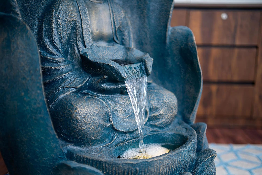 Embossed Leaf Buddha Water Fountain for Home, Office, Garden | Housewarming Gift| with Maintenance Kit| Home Decor Water Fountain, Buddha Water Fountain