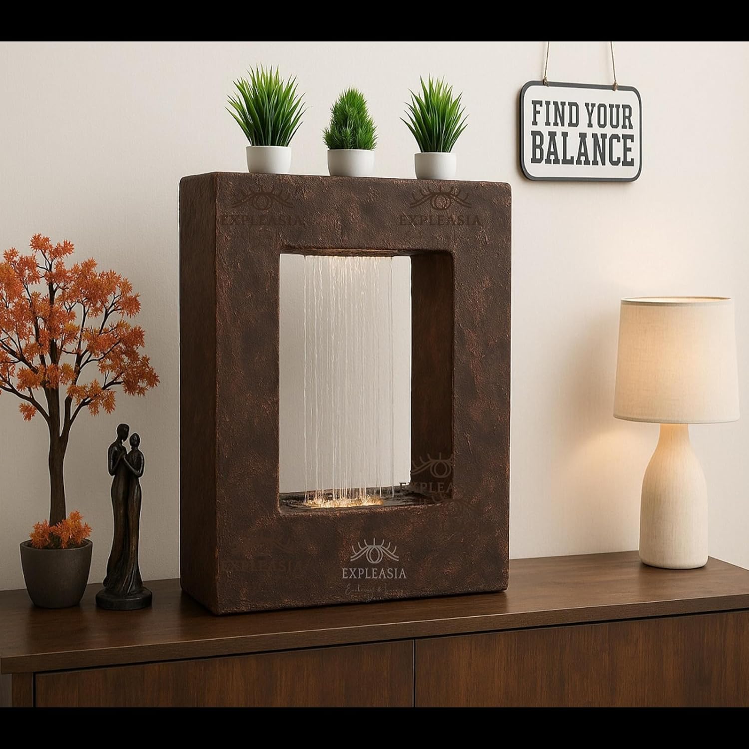 Square Planter Indoor Tabletop Fountain, Water Fountain for Living Room, Water Fountain for Home vastu