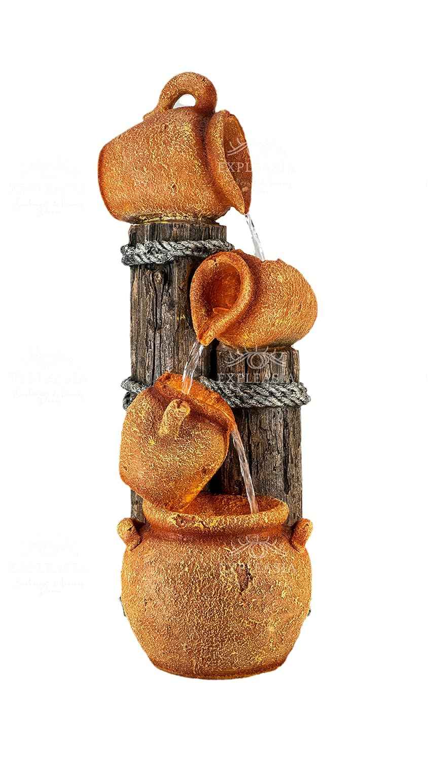 Wood Stacked Earthen Pot Fountain – Elegant Orange & Brown Home Decor ...