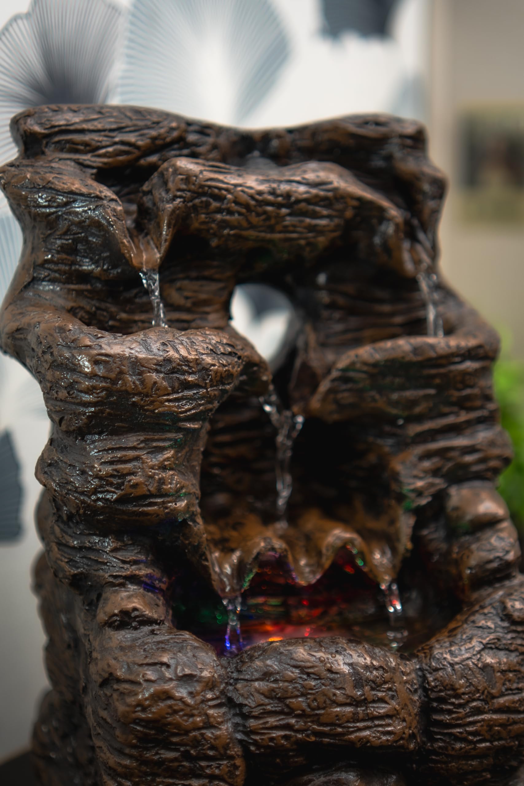 Tree Log Raindrop Water Fountain for meditaion and Home Decoration with Led Lights, Wooden Finish Tabletop Water Fountain