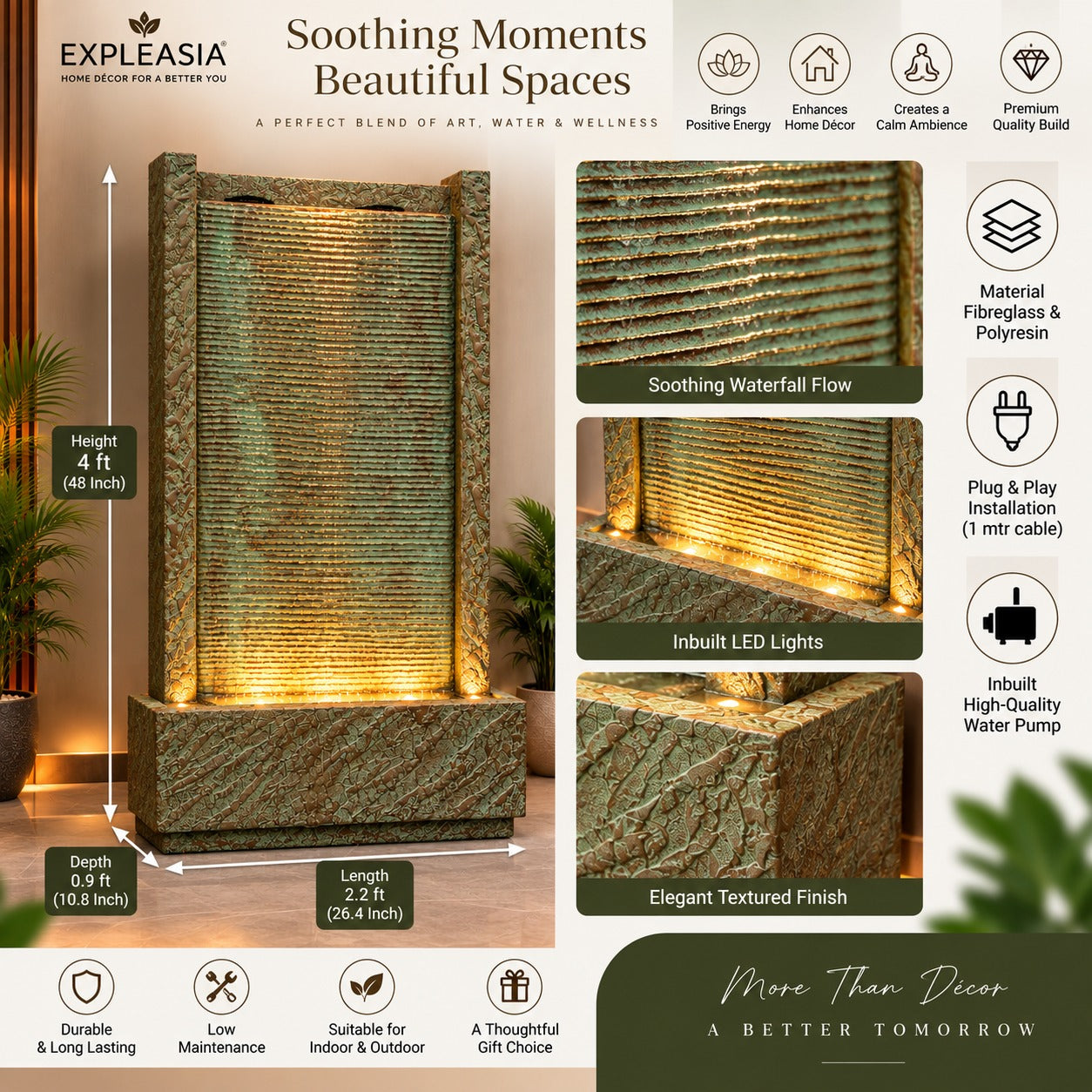 4ft River Slate Waterfall Fountain – Big Size | For Home & Vastu