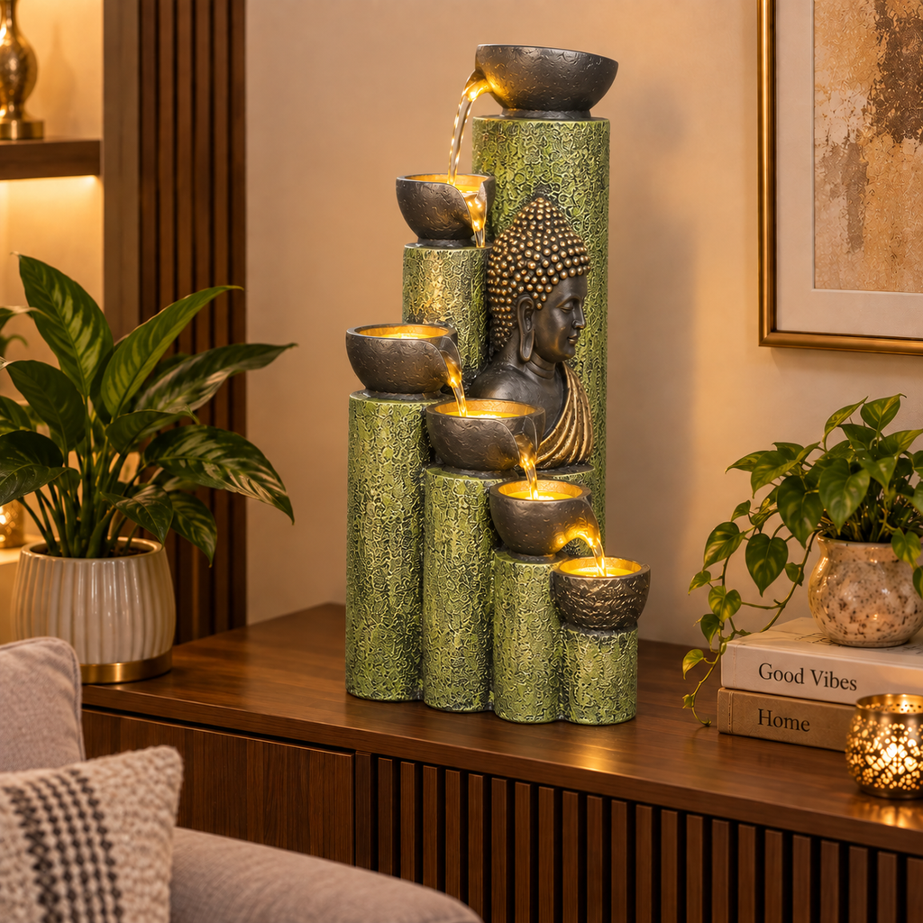 Bamboo Buddha Water Fountain – Elegant Décor for Home, Garden & Vastu