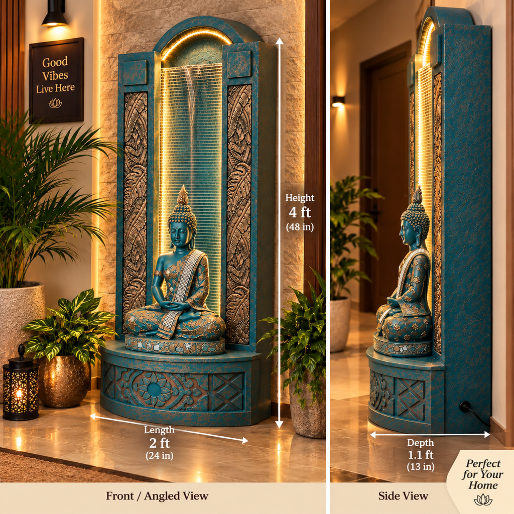 4ft Aqua Gold Slate Buddha Water Fountain for Home & Covered Outdoor Décor