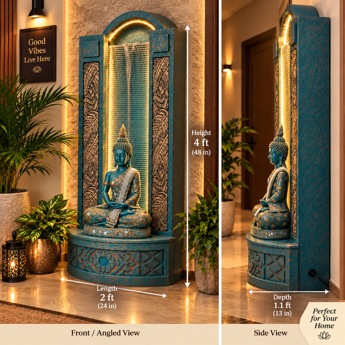 Slate Buddha Water Fountain - 4ft Aqua Gold for Home and Garden Enhancements