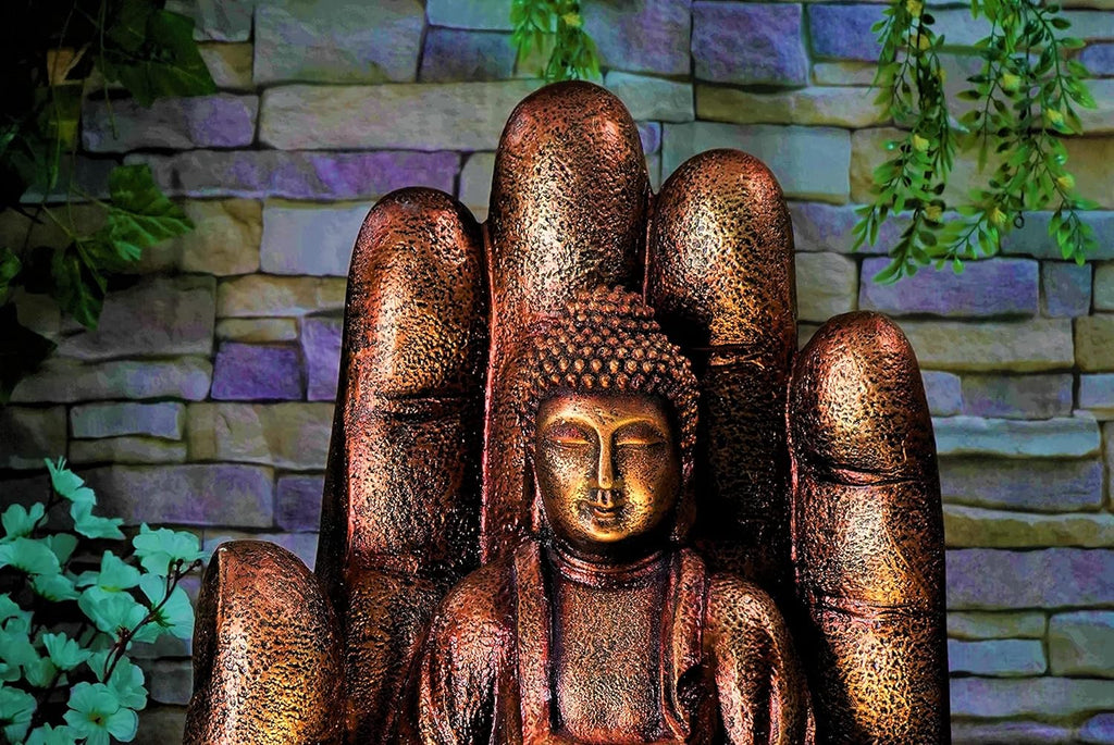 Embossed Palm Buddha Water Fountain for Home, Indoor Water Fountain Big Size, Fountain for Home vastu, Buddha Fountain 3 feet