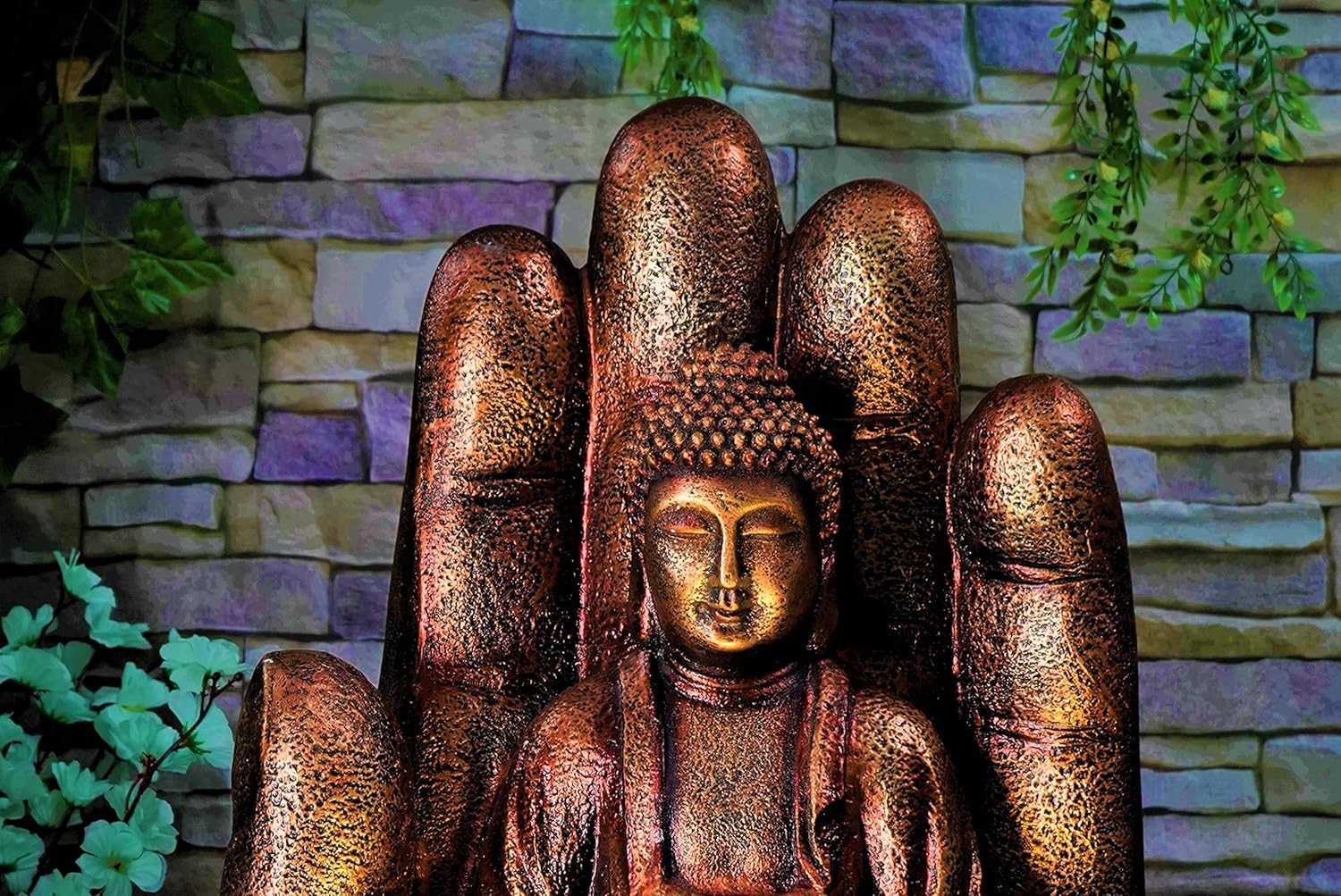 Embossed Palm Buddha Water Fountain for Home, Indoor Water Fountain Big Size, Fountain for Home vastu, Buddha Fountain 3 feet