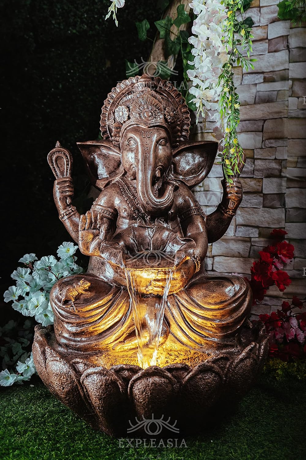 3 Feet Lotus Ganesha Water Fountain for Home, Living Room, Garden, Offices, Big Size Fountain