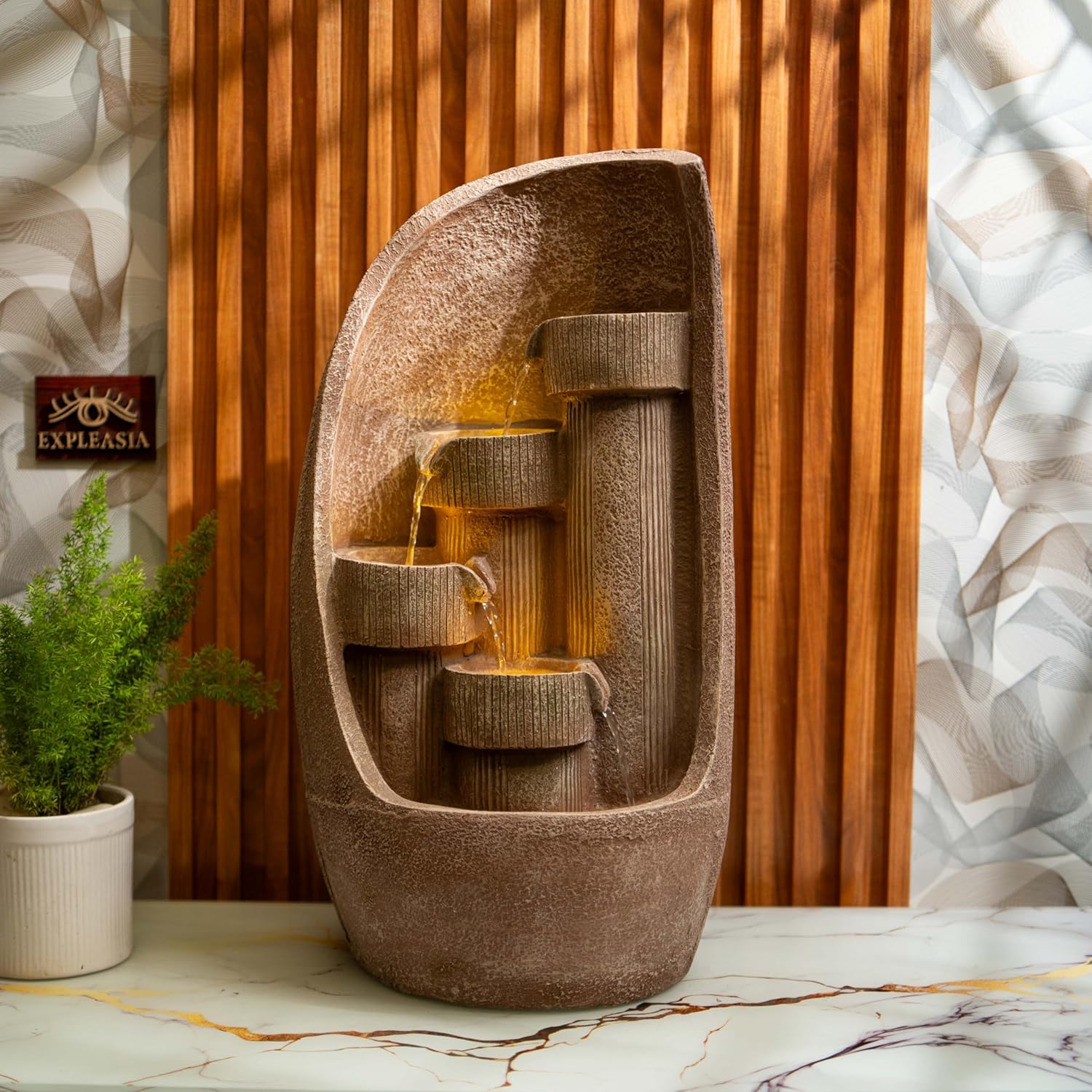 Modern Bowl Water Fountain with Bamboo Finish, Indoor Water Fountain For Home,Vastu,Fountain For Home Décor Waterfall,Indoor Water Fountain For Home Décor