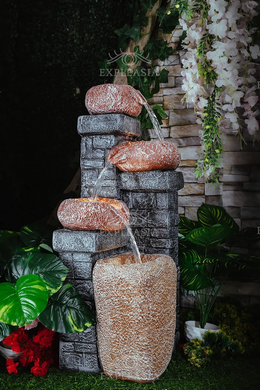 4 Tiered Stone Bowl Water Fountain, Water Fountain for Garden, Water Fountain for Home vastu, Waterfall Fountain Indoor Home décor, Buddha Fountain