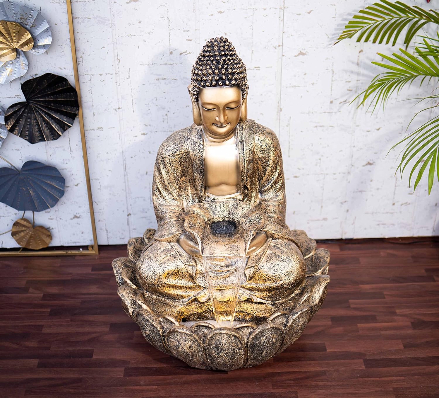 Lotus Buddha Water Fountain for Home, Indoor Fountain Big Size, for Garden, Home vastu, Buddha Fountain with electrcials Warranty, 3 feet