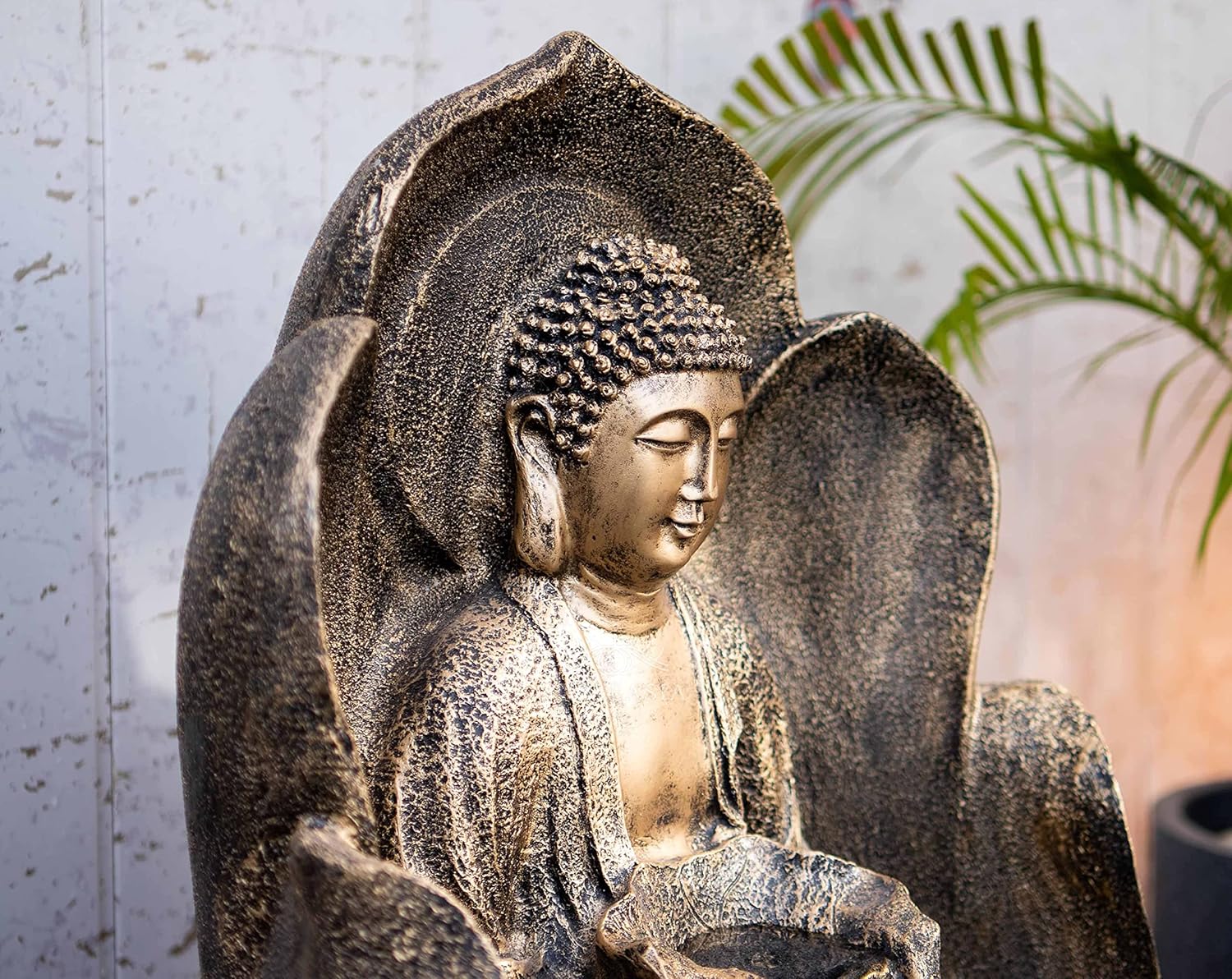Embossed Leaf Buddha Water Fountain for Home, Office, Garden | Housewarming Gift| with Maintenance Kit| Home Decor Water Fountain, Buddha Water Fountain