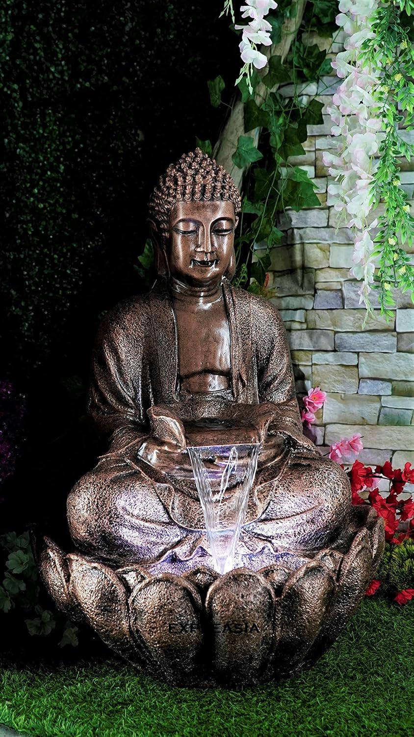 Lotus Buddha Water Fountain for Home, Indoor Fountain Big Size, for Garden, Home vastu, Buddha Fountain with electrcials Warranty, 3 feet