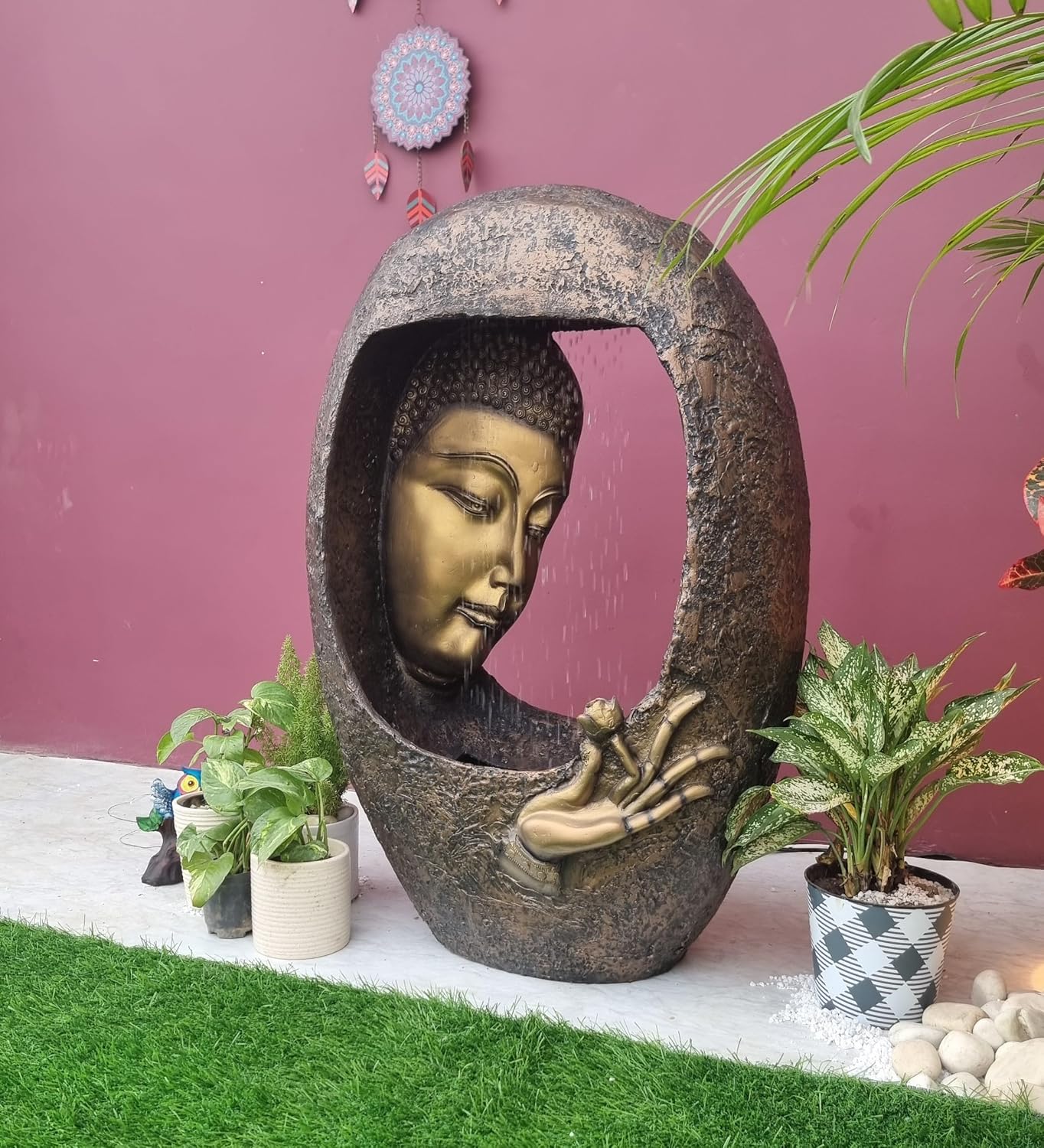 Buddha face Shower Water Fountain for Home, for Garden, Office, Commercial Spaces Indoor Fountain Big Size, Water Fountain for Home vastu, Buddha Fountain 3 feet