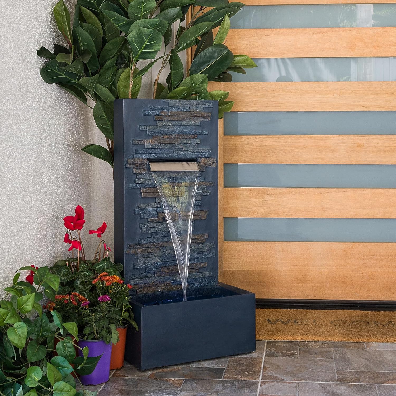 4ft Stone Wall Waterfall, Water Fountain for Home, Living Room, Home Vastu, Offices, Outdoor Garden Big Size Fountain for Home décor Waterfall, Outdoor Fountain