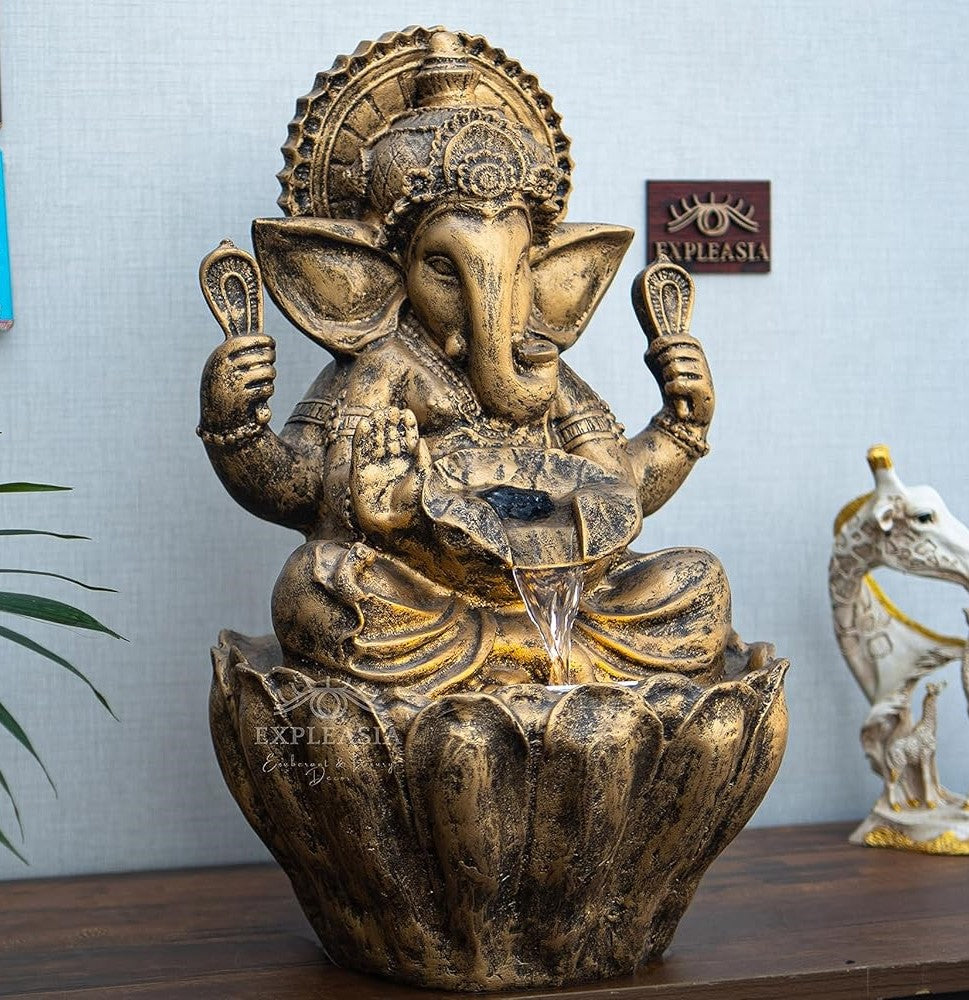 Table Top 2ft Lotus Ganesha Water Fountain for Home, Indoor Water Fountain, Water Fountain for Home vastu, Ganesha Fountain for Home décor Waterfall