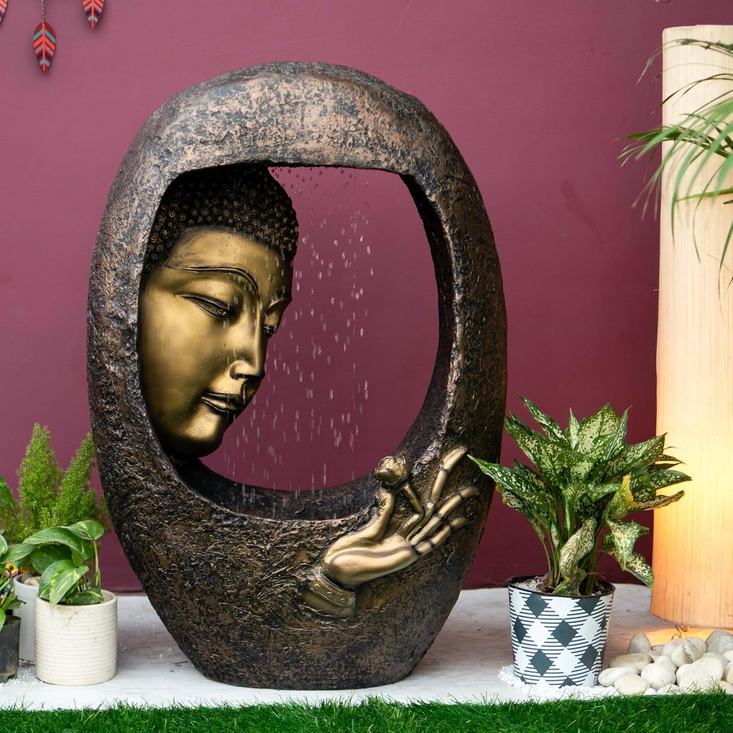 Buddha face Shower Water Fountain for Home, for Garden, Office, Commercial Spaces Indoor Fountain Big Size, Water Fountain for Home vastu, Buddha Fountain 3 feet