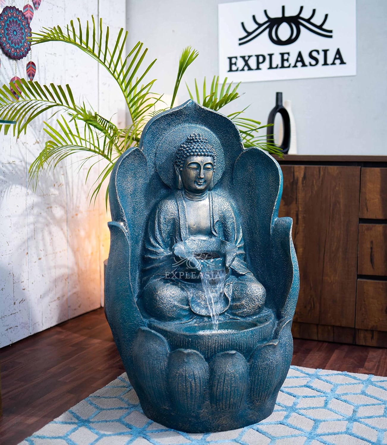 Embossed Leaf Buddha Water Fountain for Home, Office, Garden | Housewarming Gift| with Maintenance Kit| Home Decor Water Fountain, Buddha Water Fountain