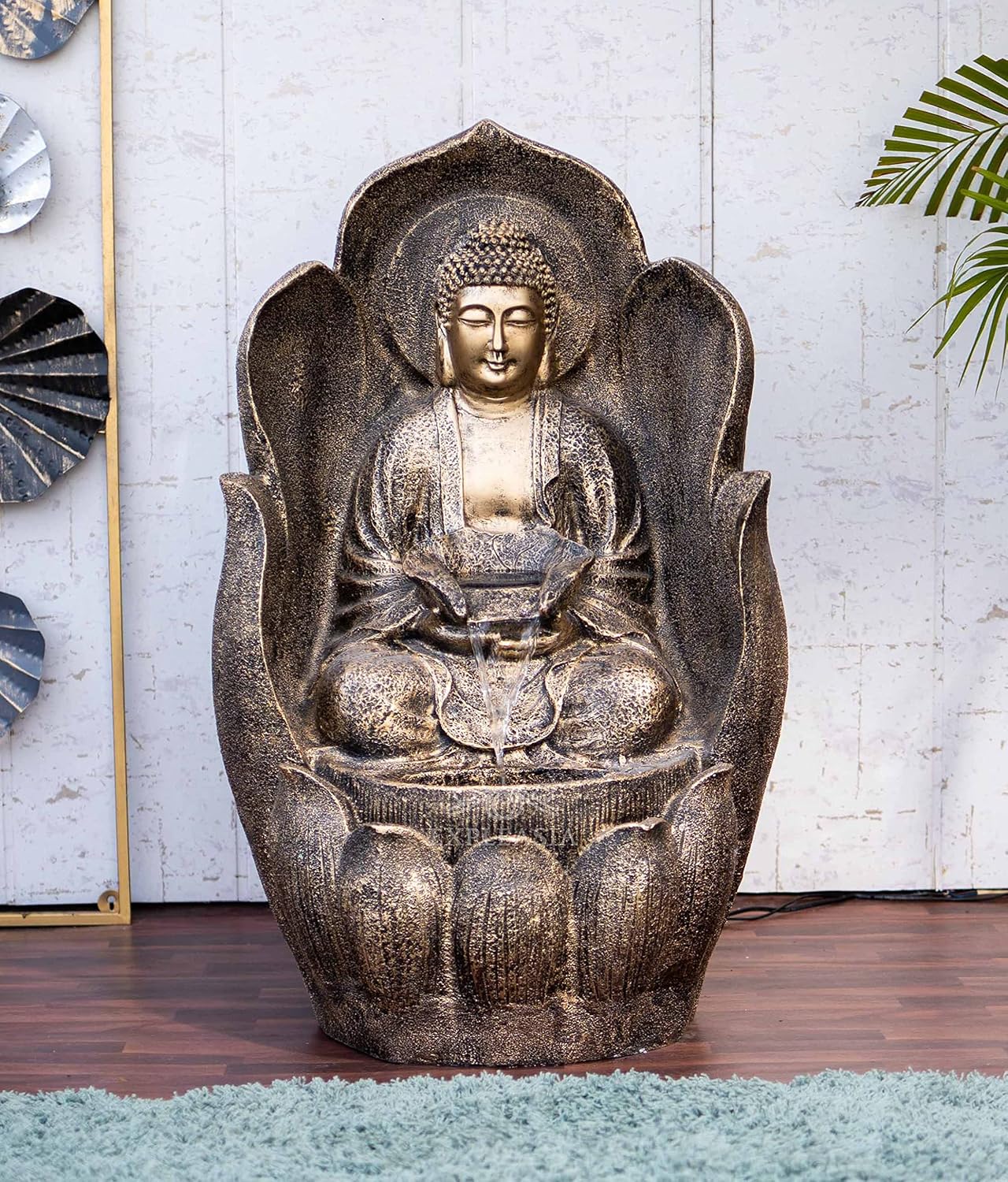 Embossed Leaf Buddha Water Fountain for Home, Office, Garden | Housewarming Gift| with Maintenance Kit| Home Decor Water Fountain, Buddha Water Fountain