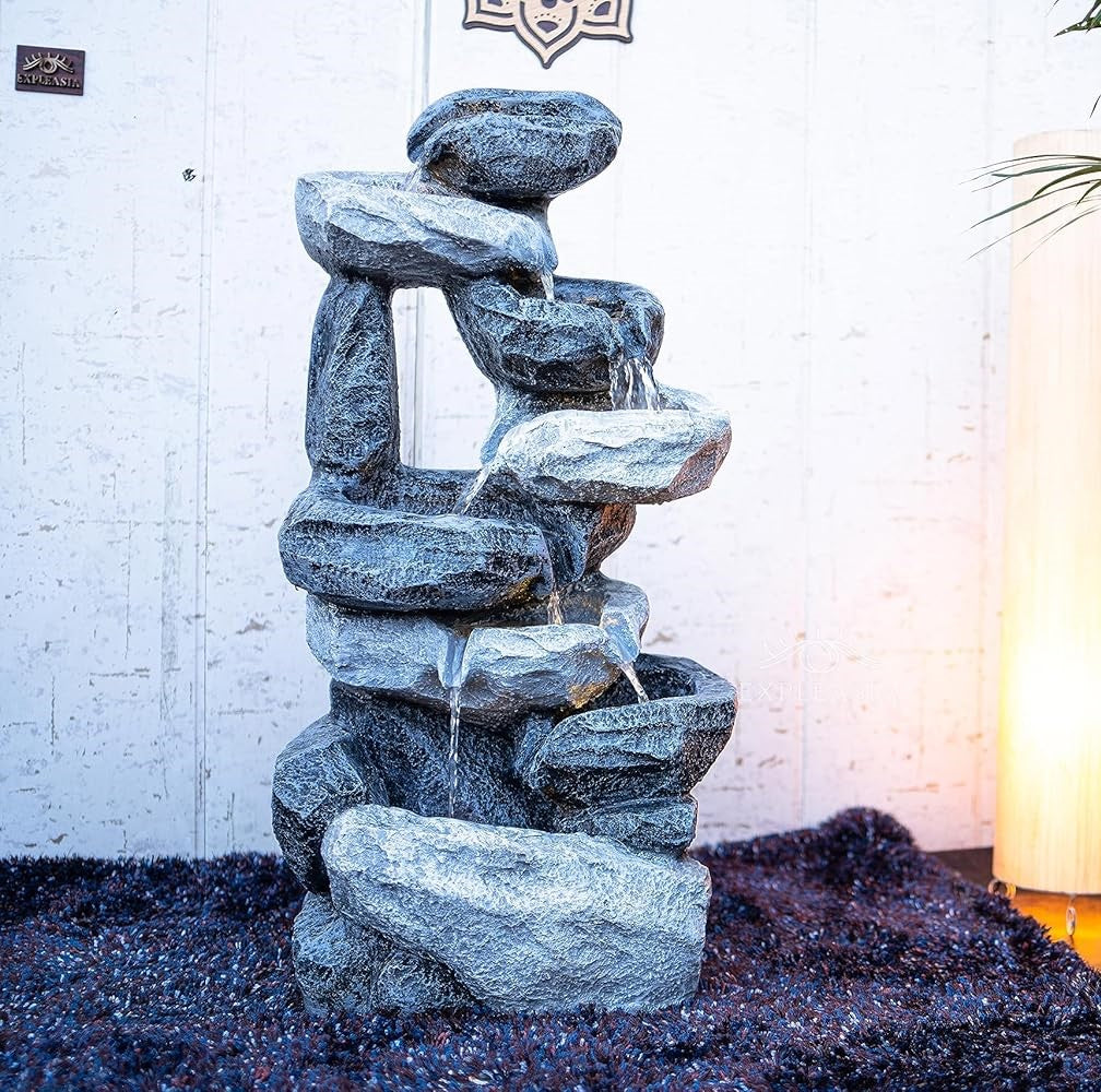 Resting Rock Stone Water Fountain, Water Fountain for Home Vastu, Fountain for Home Décor Waterfall, Outdoor Fountain