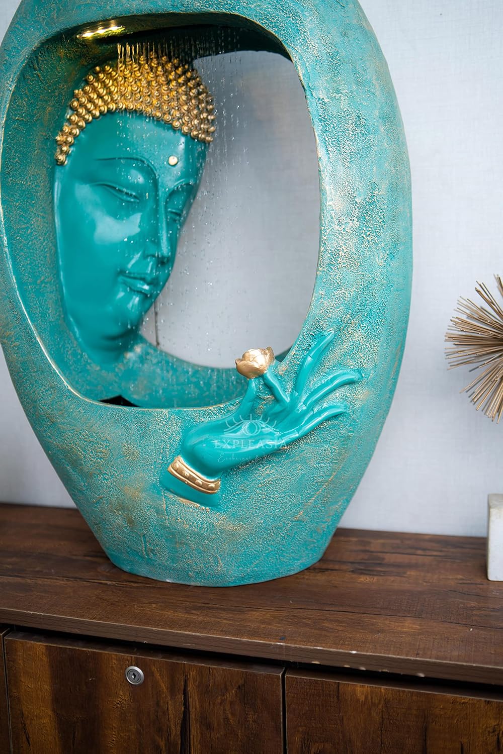 Buddha face Shower Water Fountain for Home, for Garden, Office, Commercial Spaces Indoor Fountain Big Size, Water Fountain for Home vastu, Buddha Fountain 3 feet (Aqua Gold)