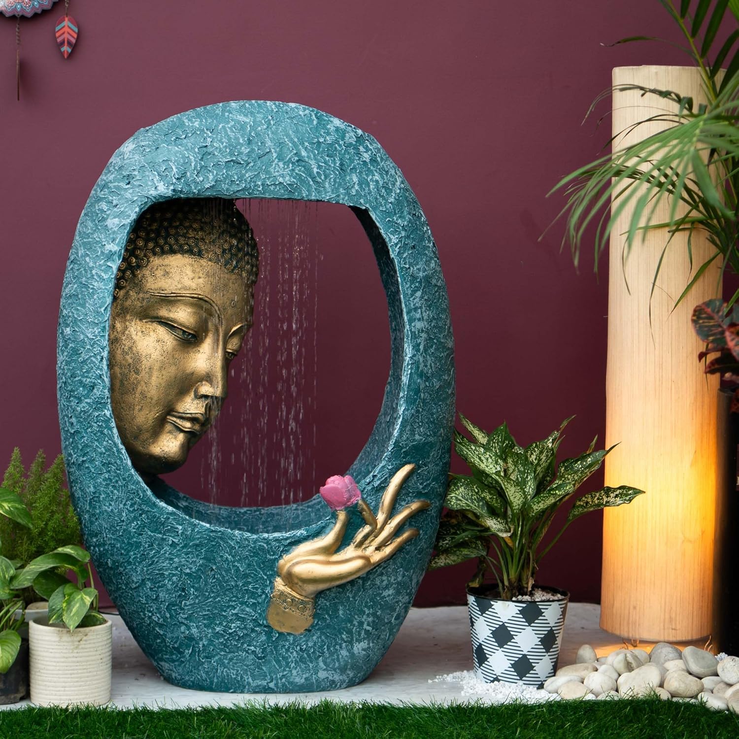 Buddha face Shower Water Fountain for Home, for Garden, Office, Commercial Spaces Indoor Fountain Big Size, Water Fountain for Home vastu, Buddha Fountain 3 feet