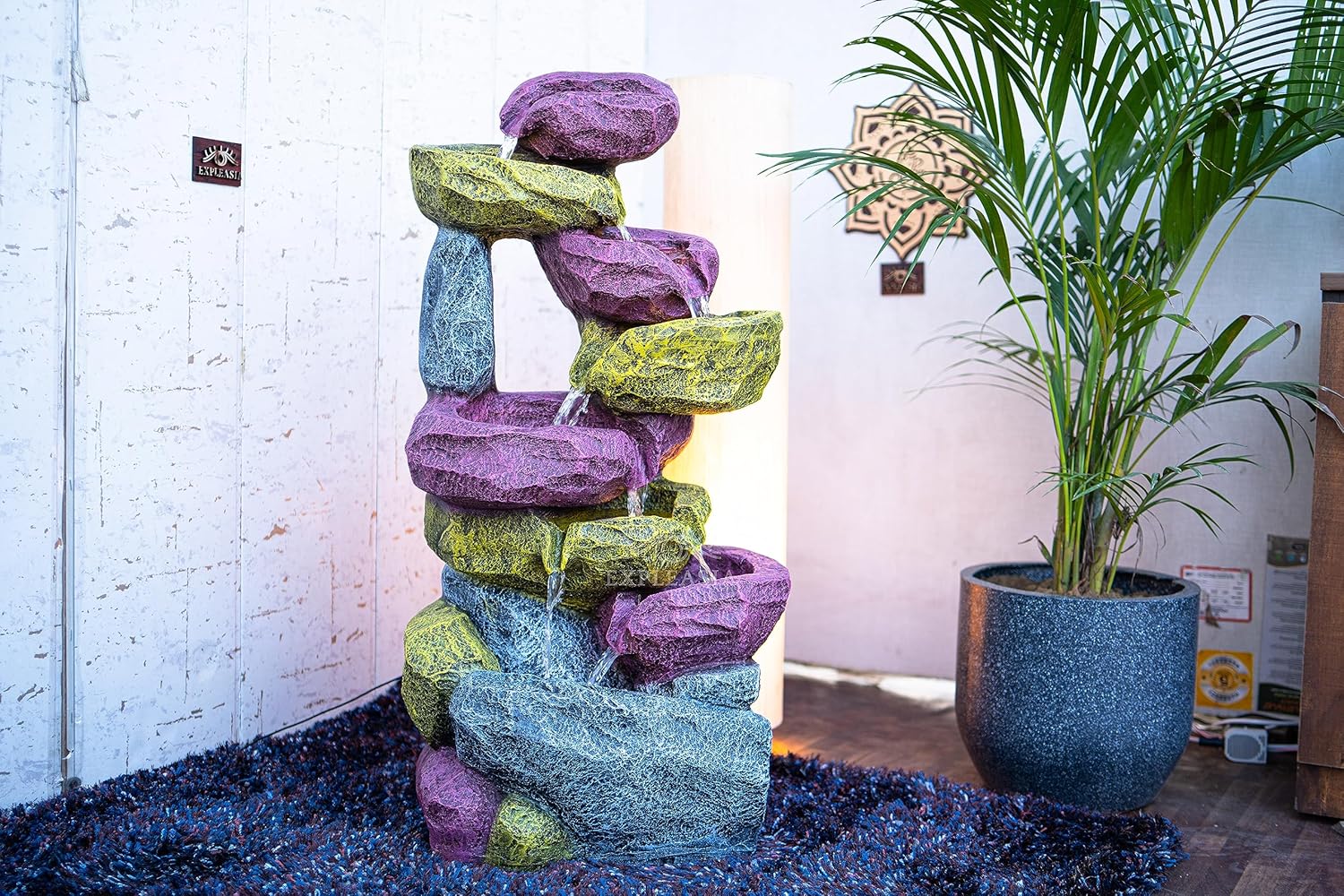 Resting Rock Stone Water Fountain, Water Fountain for Home Vastu, Fountain for Home Décor Waterfall, Outdoor Fountain