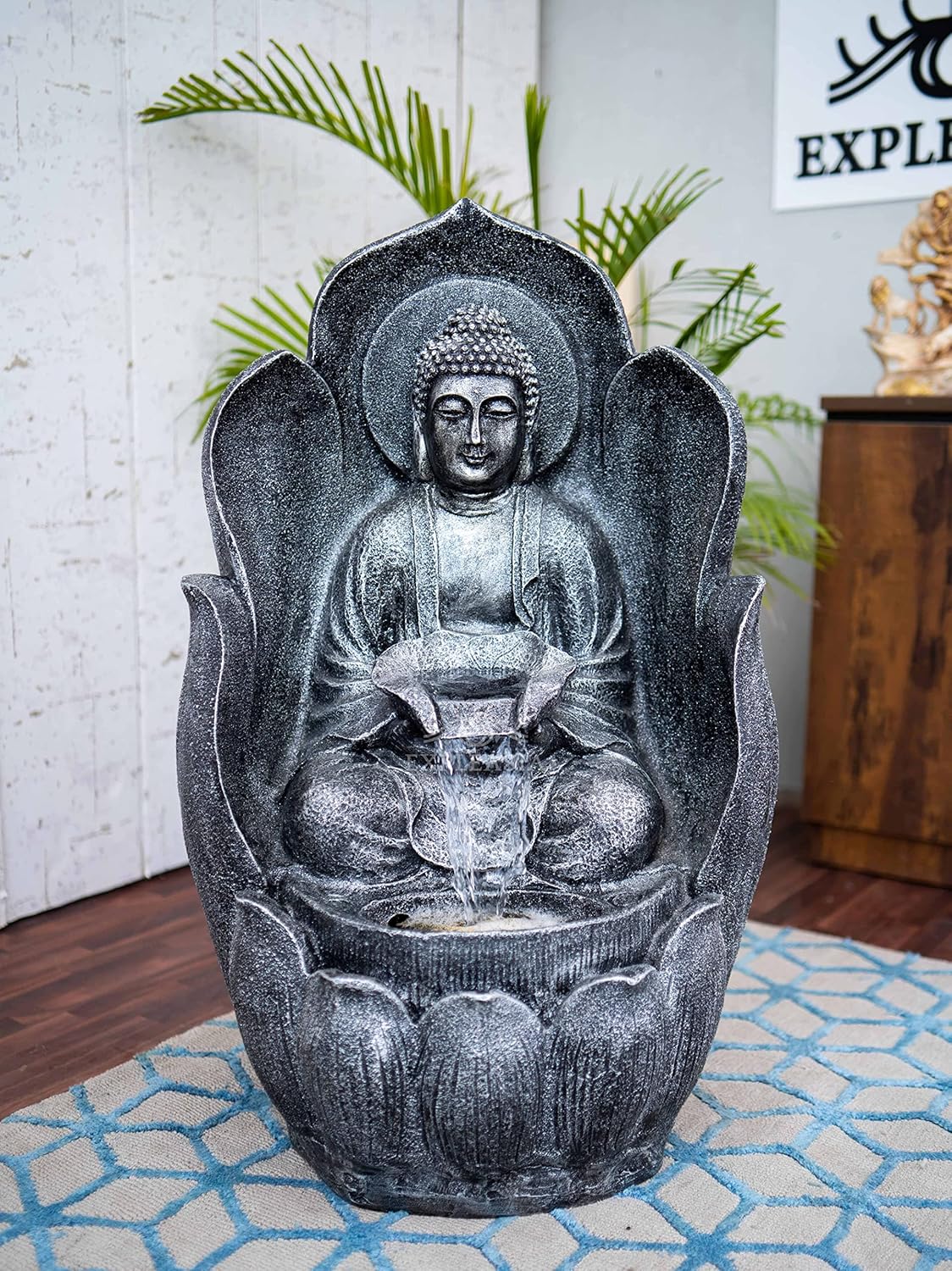 Embossed Leaf Buddha Water Fountain for Home, Office, Garden | Housewarming Gift| with Maintenance Kit| Home Decor Water Fountain, Buddha Water Fountain