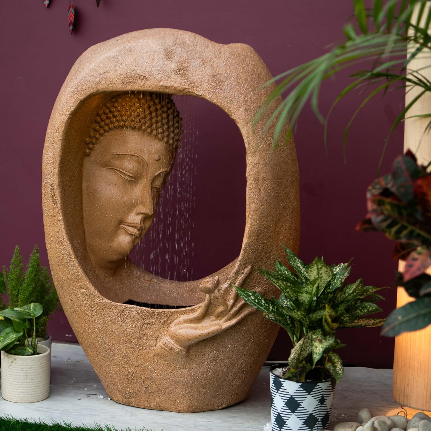 Buddha face Shower Water Fountain for Home, for Garden, Office, Commercial Spaces Indoor Fountain Big Size, Water Fountain for Home vastu, Buddha Fountain 3 feet (Beige)