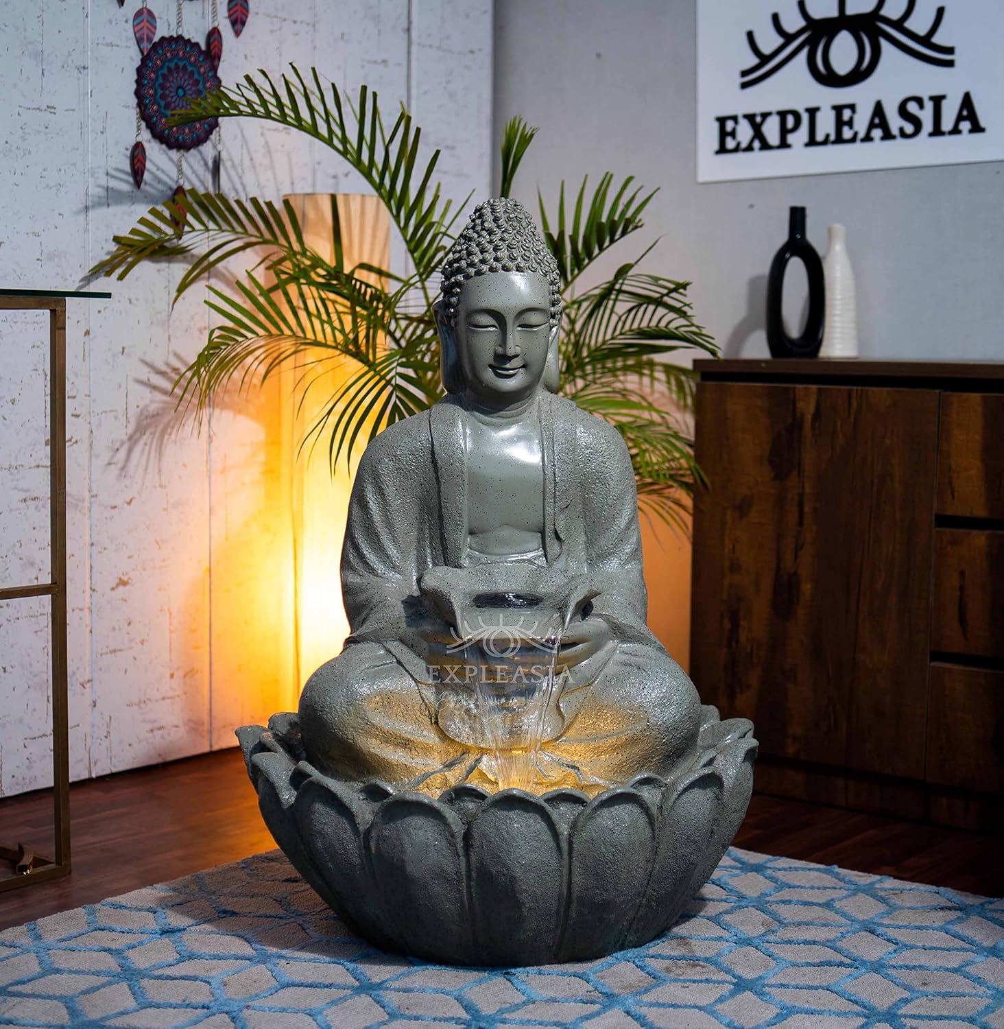 Lotus Buddha Water Fountain for Home, Indoor Fountain Big Size, for Garden, Home vastu, Buddha Fountain with electrcials Warranty, 3 feet
