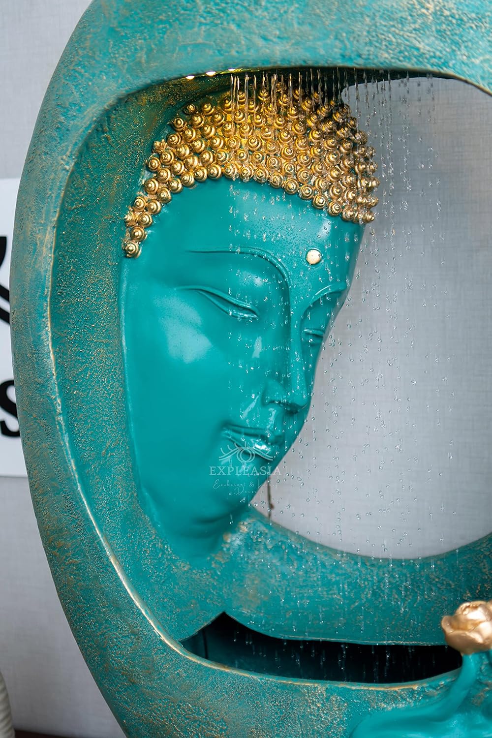 Buddha face Shower Water Fountain for Home, for Garden, Office, Commercial Spaces Indoor Fountain Big Size, Water Fountain for Home vastu, Buddha Fountain 3 feet (Aqua Gold)